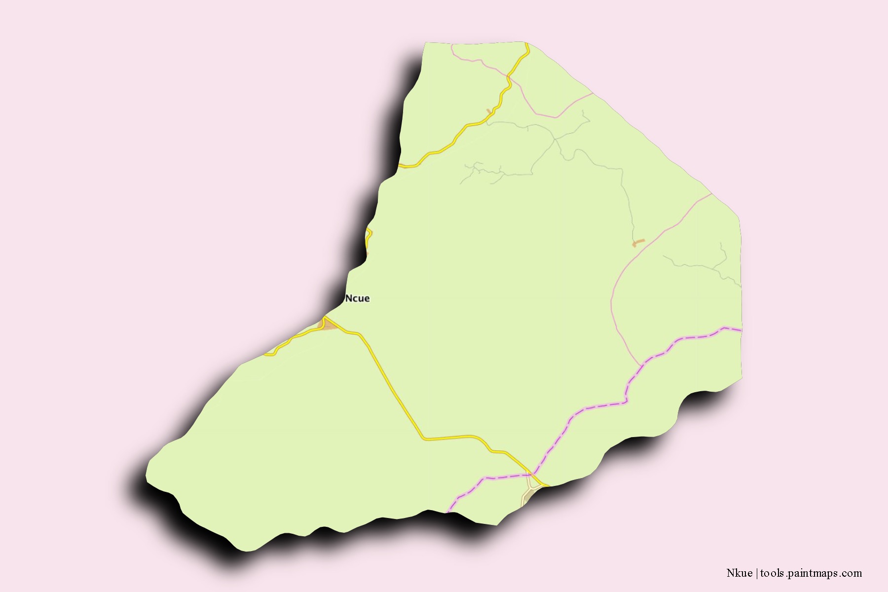 Mapa de barrios y pueblos de Nkue con efecto de sombra 3D