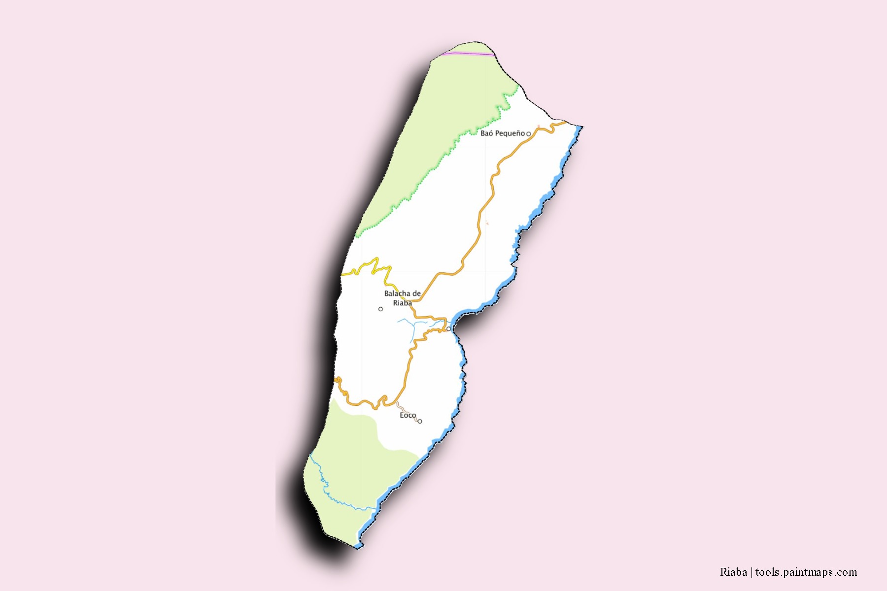 Mapa de barrios y pueblos de Riaba con efecto de sombra 3D