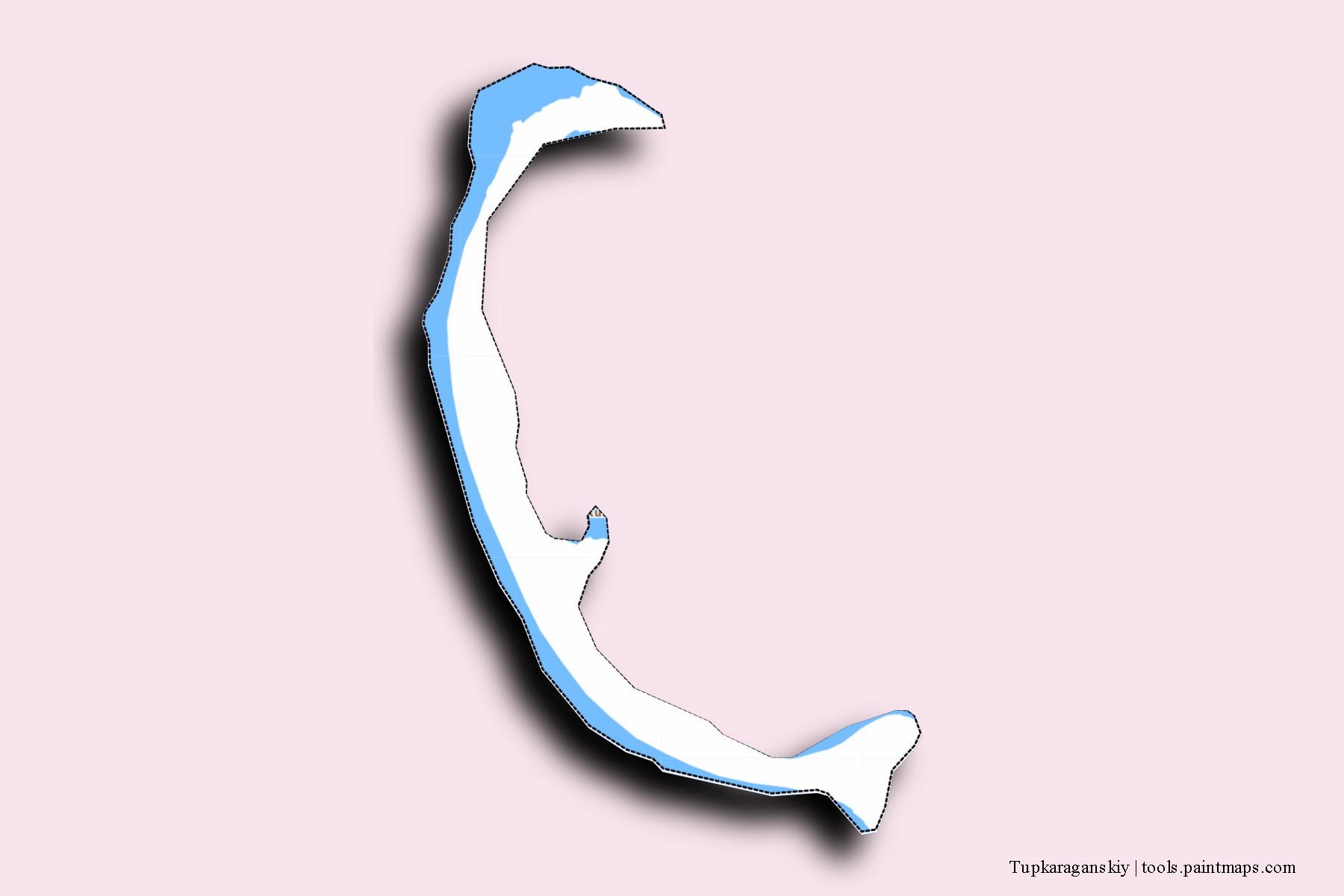 Mapa de barrios y pueblos de Tupkaraganskiy con efecto de sombra 3D