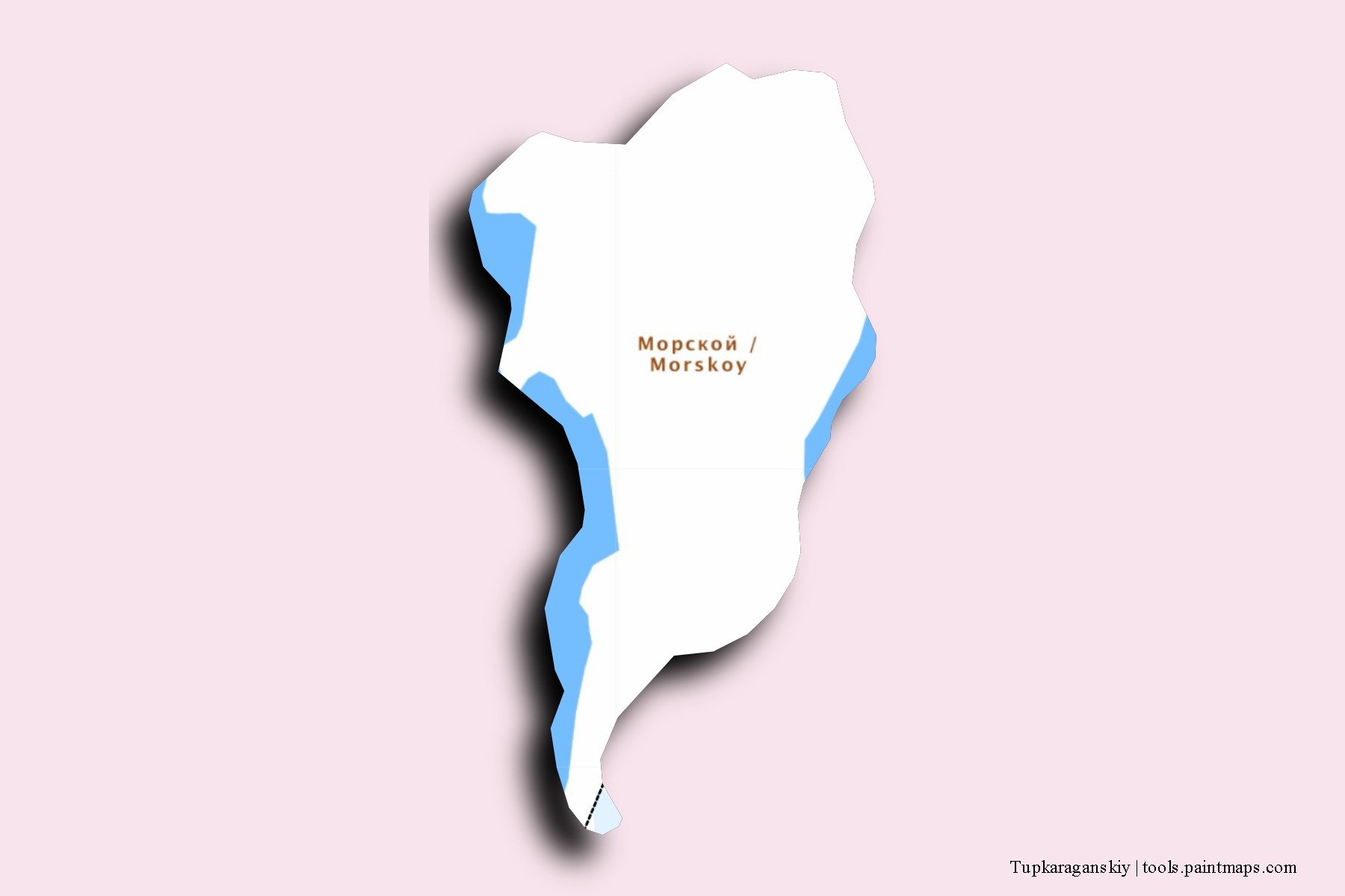 Mapa de barrios y pueblos de Tupkaraganskiy con efecto de sombra 3D