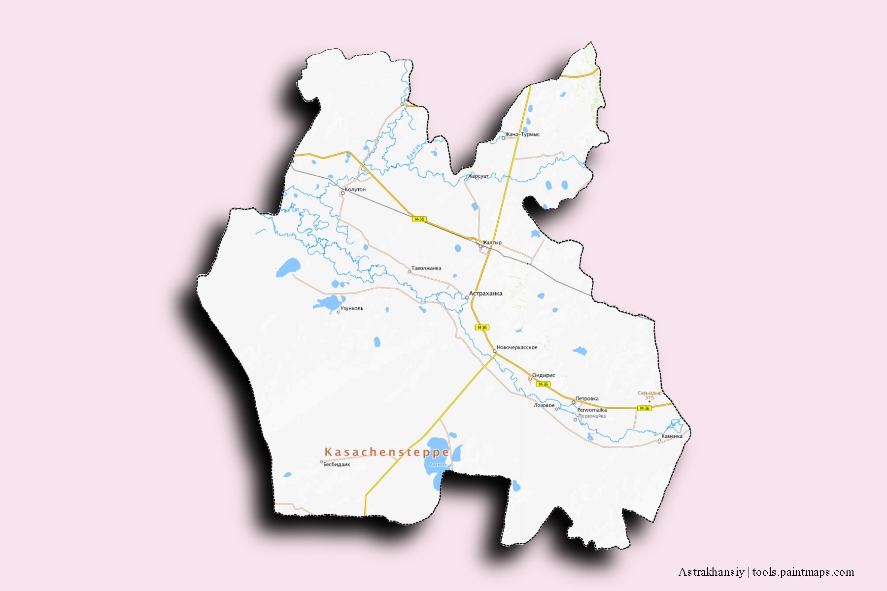 Mapa de barrios y pueblos de Astrakhansiy con efecto de sombra 3D