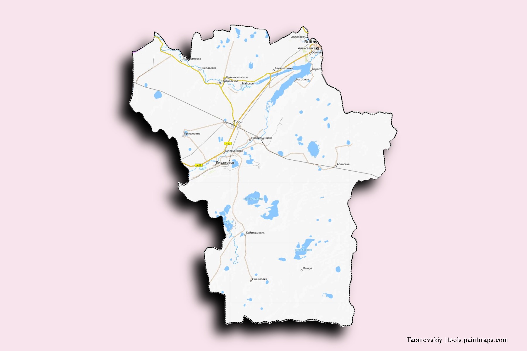 Mapa de barrios y pueblos de Taranovskiy con efecto de sombra 3D