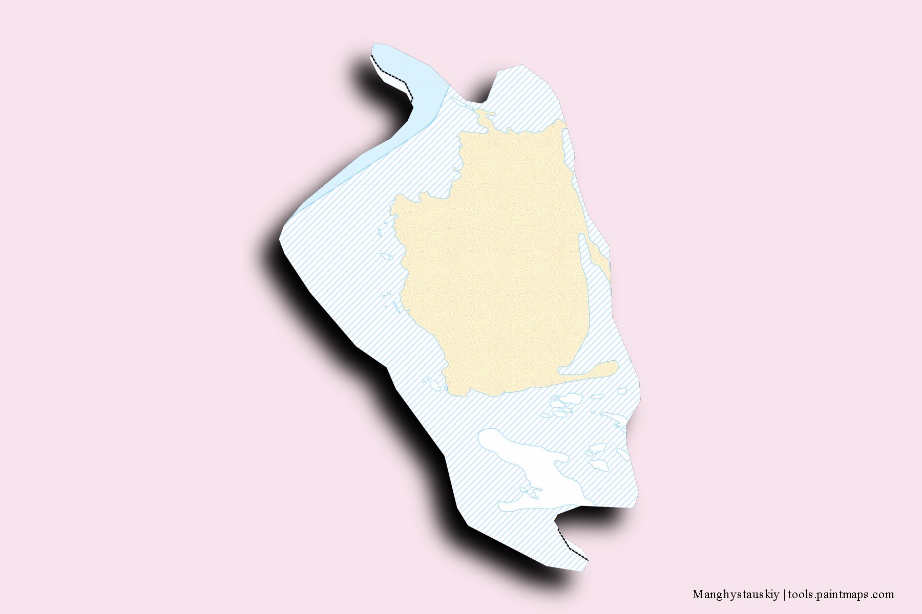 Mapa de barrios y pueblos de Manghystauskiy con efecto de sombra 3D