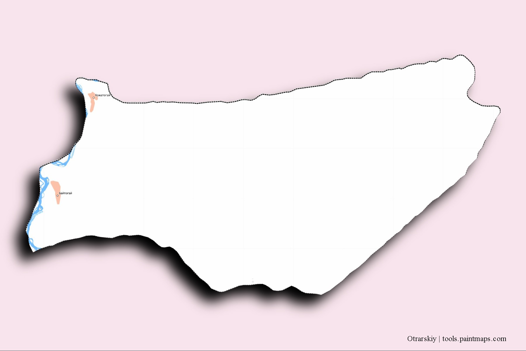 Mapa de barrios y pueblos de Otrarskiy con efecto de sombra 3D