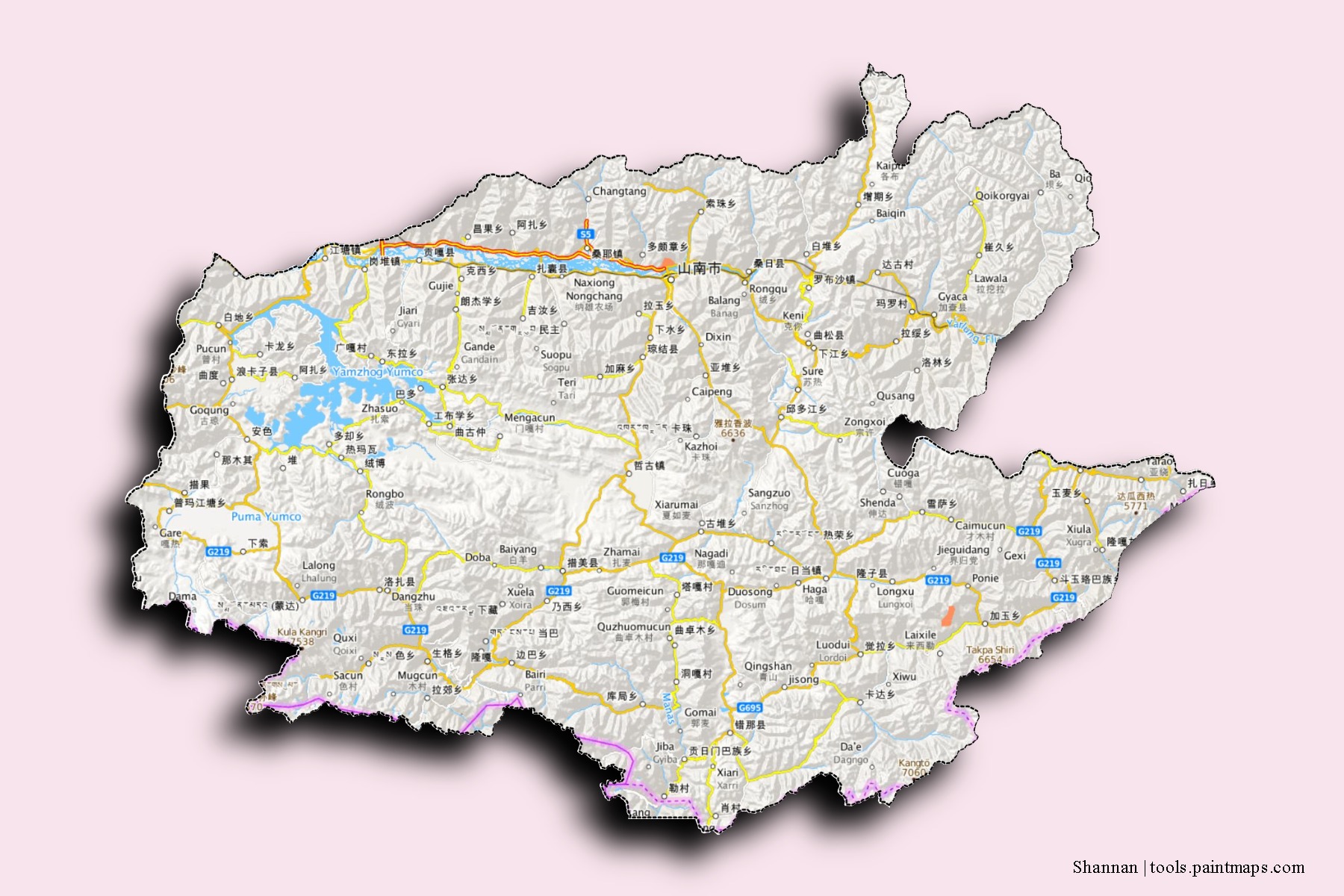 Mapa de barrios y pueblos de Shannan con efecto de sombra 3D