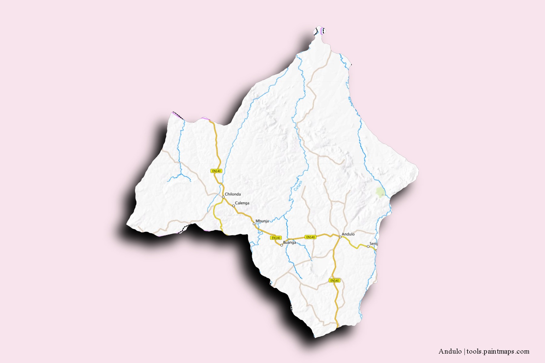 Mapa de barrios y pueblos de Andulo con efecto de sombra 3D