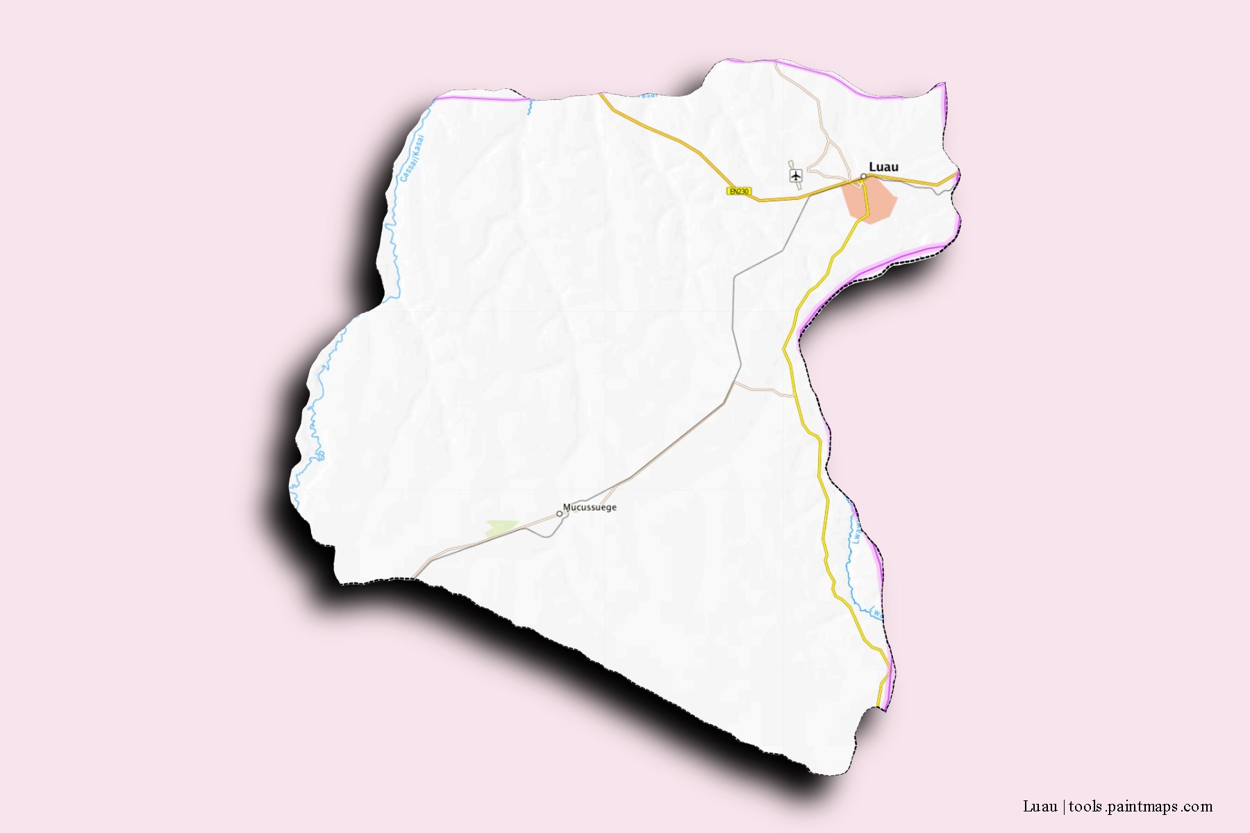 Mapa de barrios y pueblos de Luau con efecto de sombra 3D