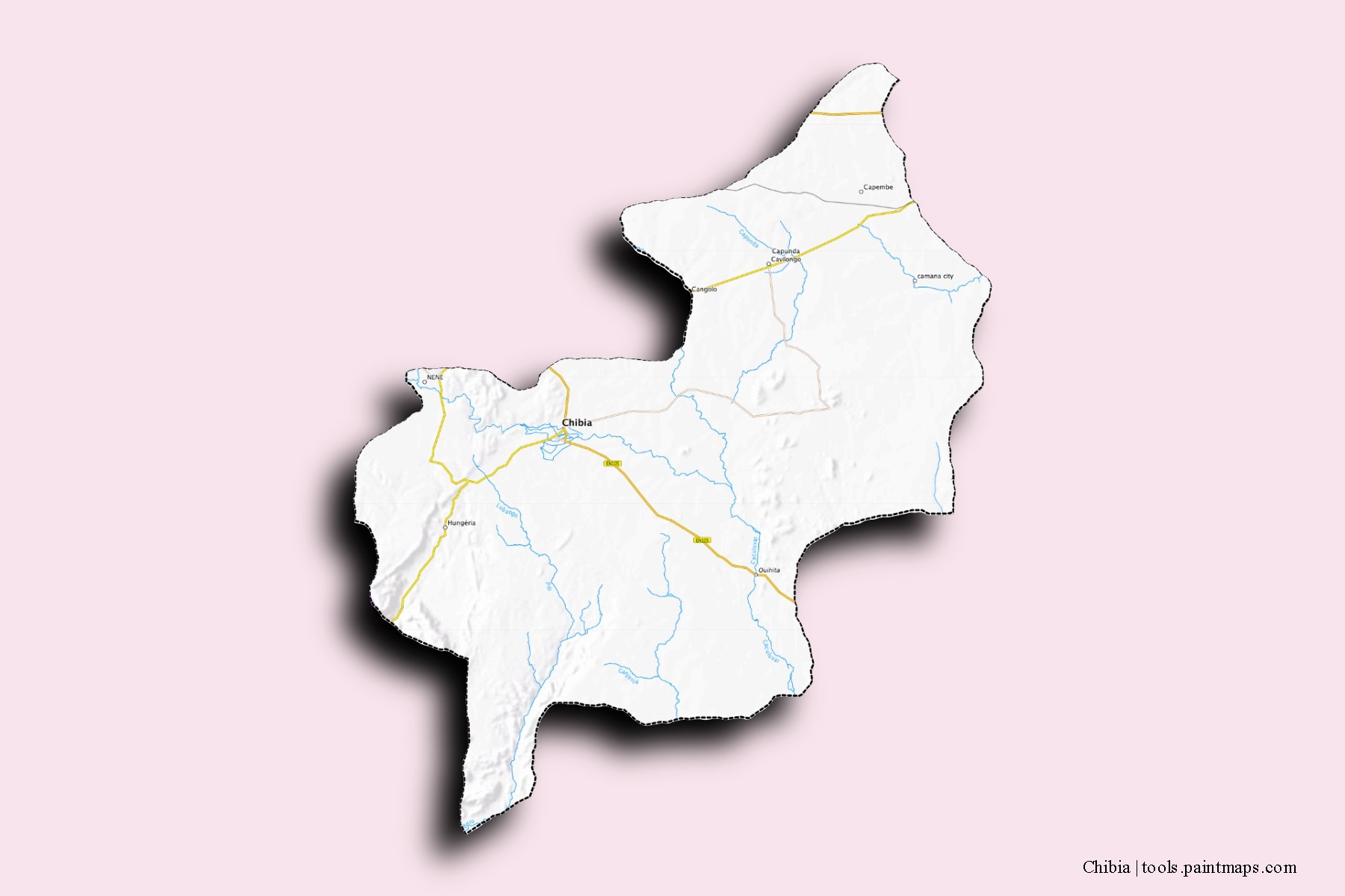 Mapa de barrios y pueblos de Chibia con efecto de sombra 3D