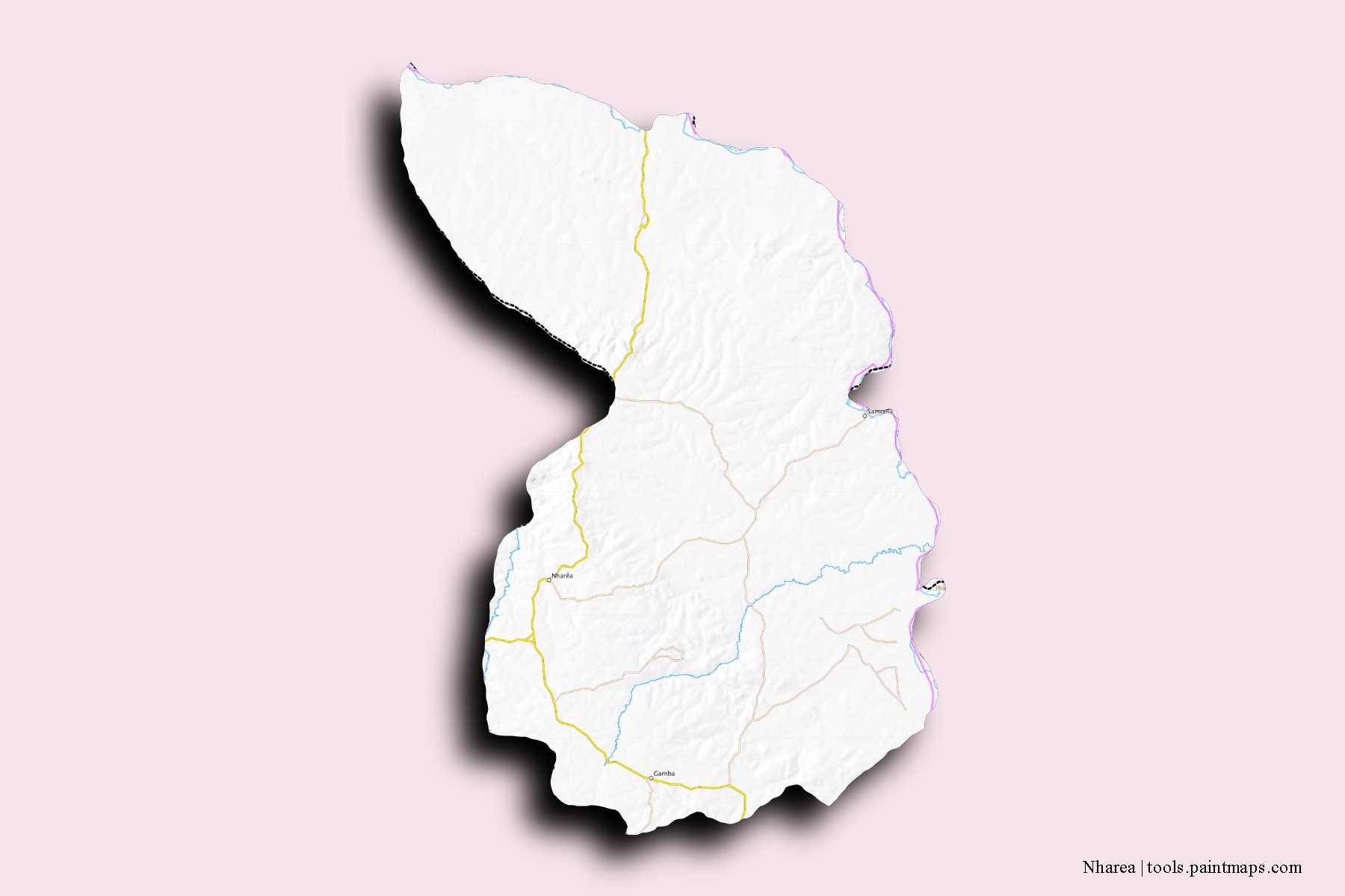 Mapa de barrios y pueblos de Nharea con efecto de sombra 3D