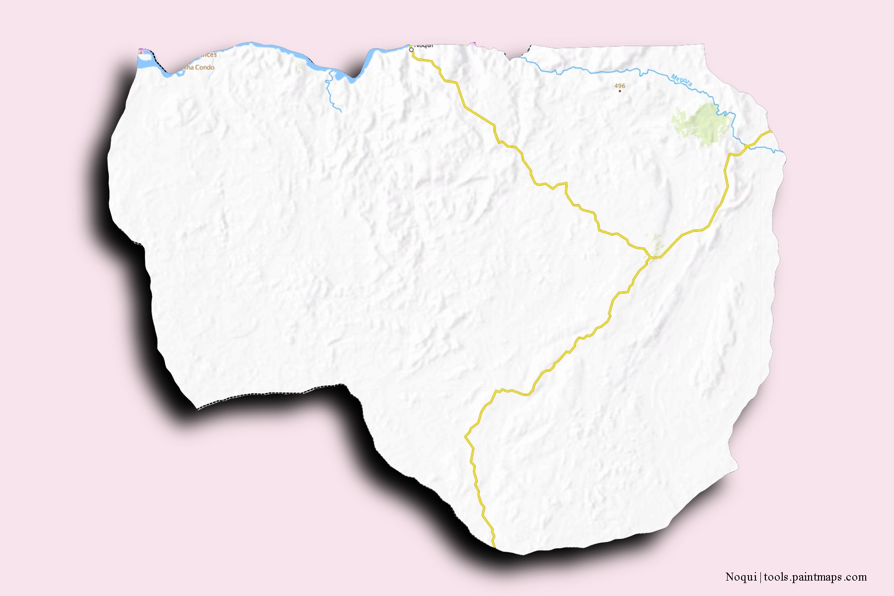 Mapa de barrios y pueblos de Noqui con efecto de sombra 3D