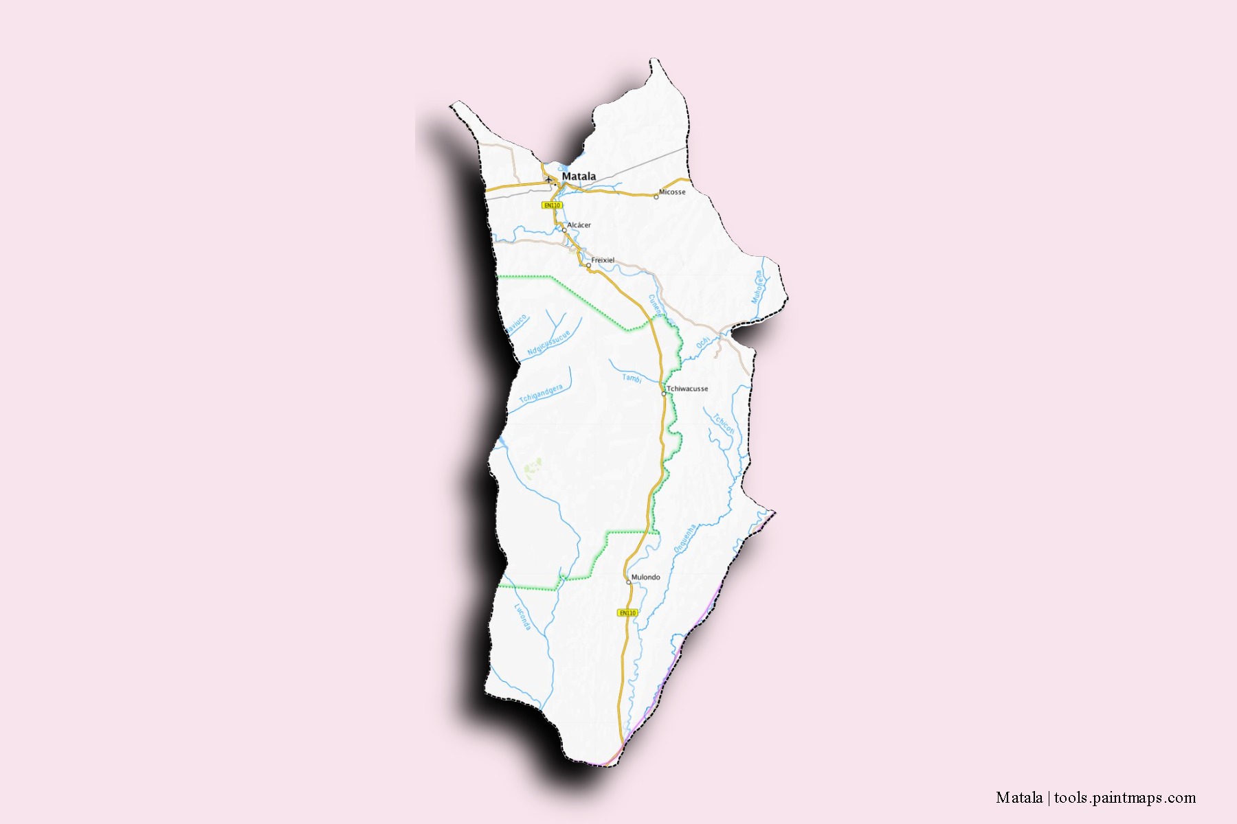 Matala neighborhoods and villages map with 3D shadow effect