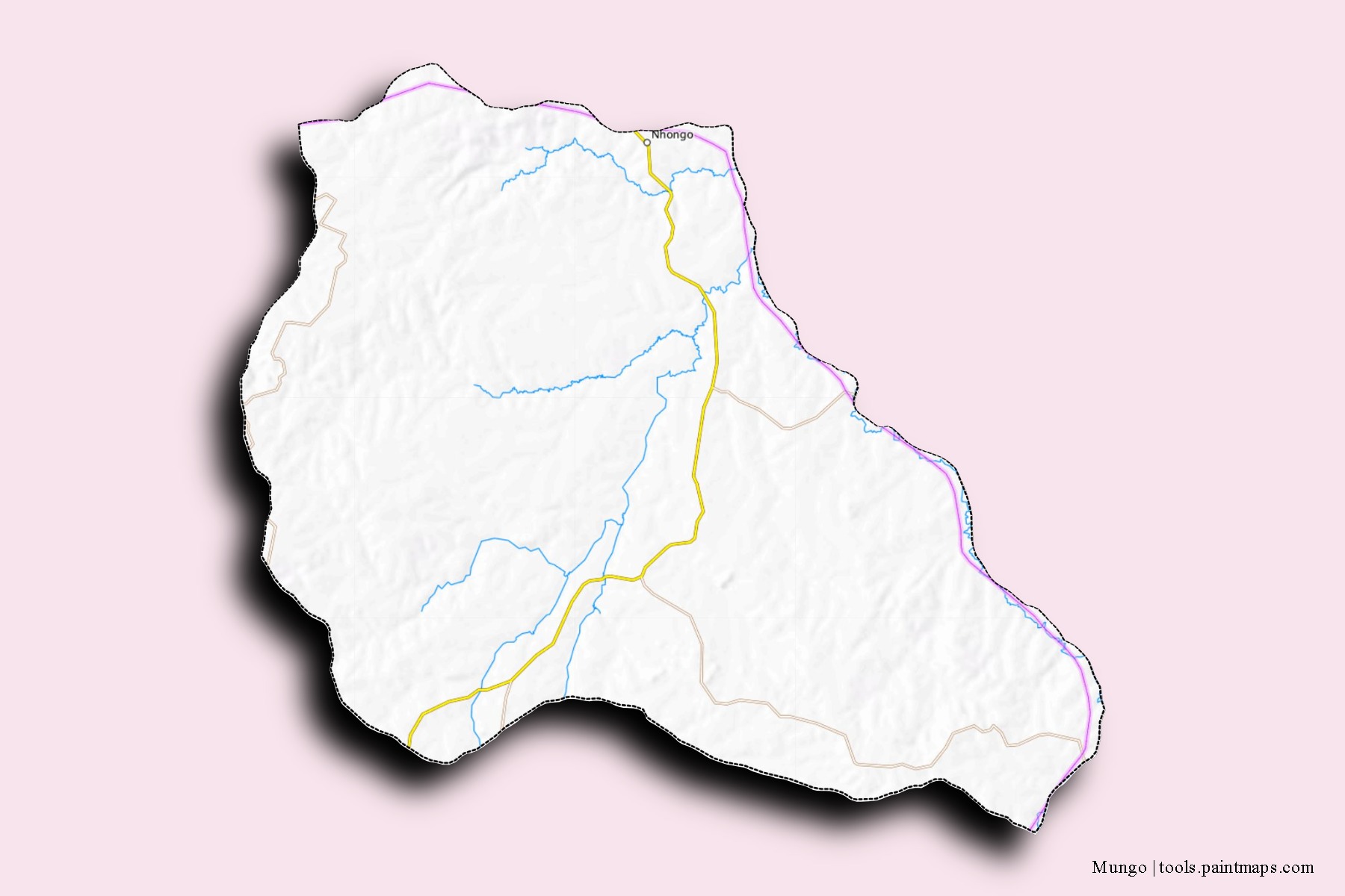 Mapa de barrios y pueblos de Mungo con efecto de sombra 3D