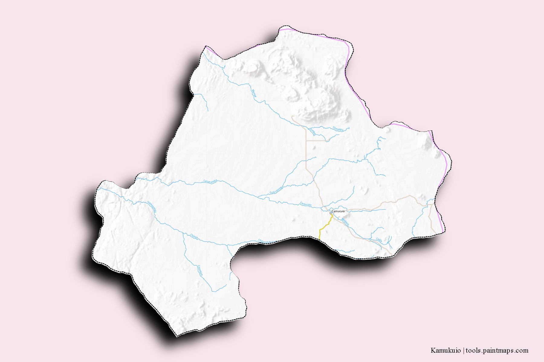 Camacuio neighborhoods and villages map with 3D shadow effect