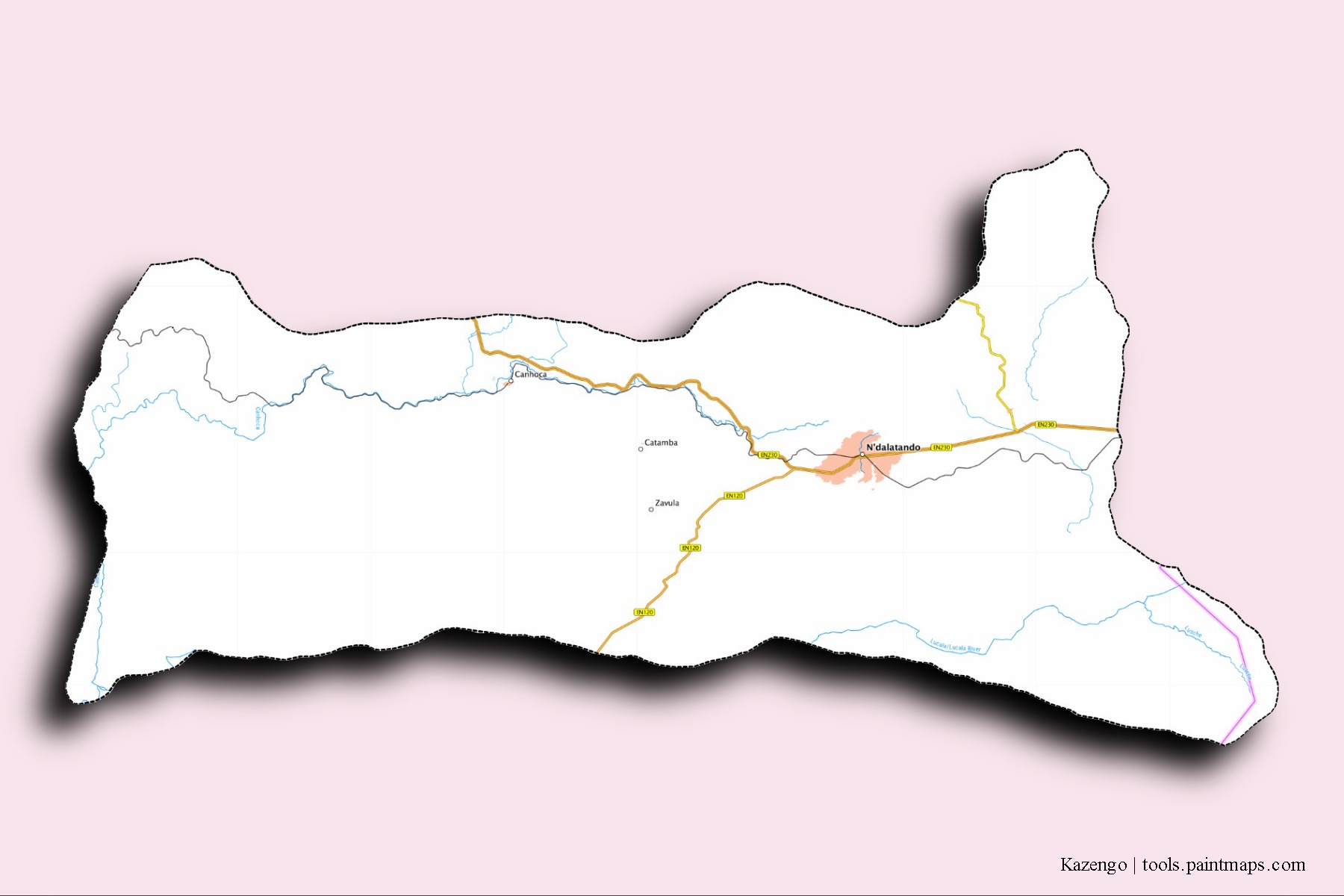 Cazengo neighborhoods and villages map with 3D shadow effect