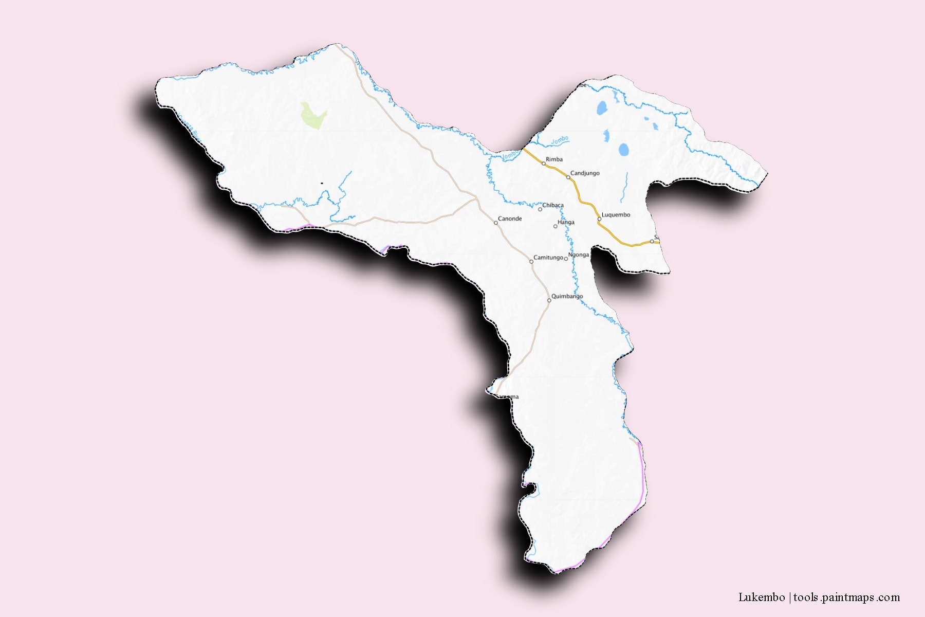 Mapa de barrios y pueblos de Lukembo con efecto de sombra 3D