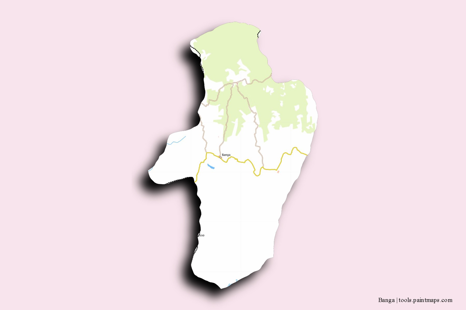 Mapa de barrios y pueblos de Banga con efecto de sombra 3D