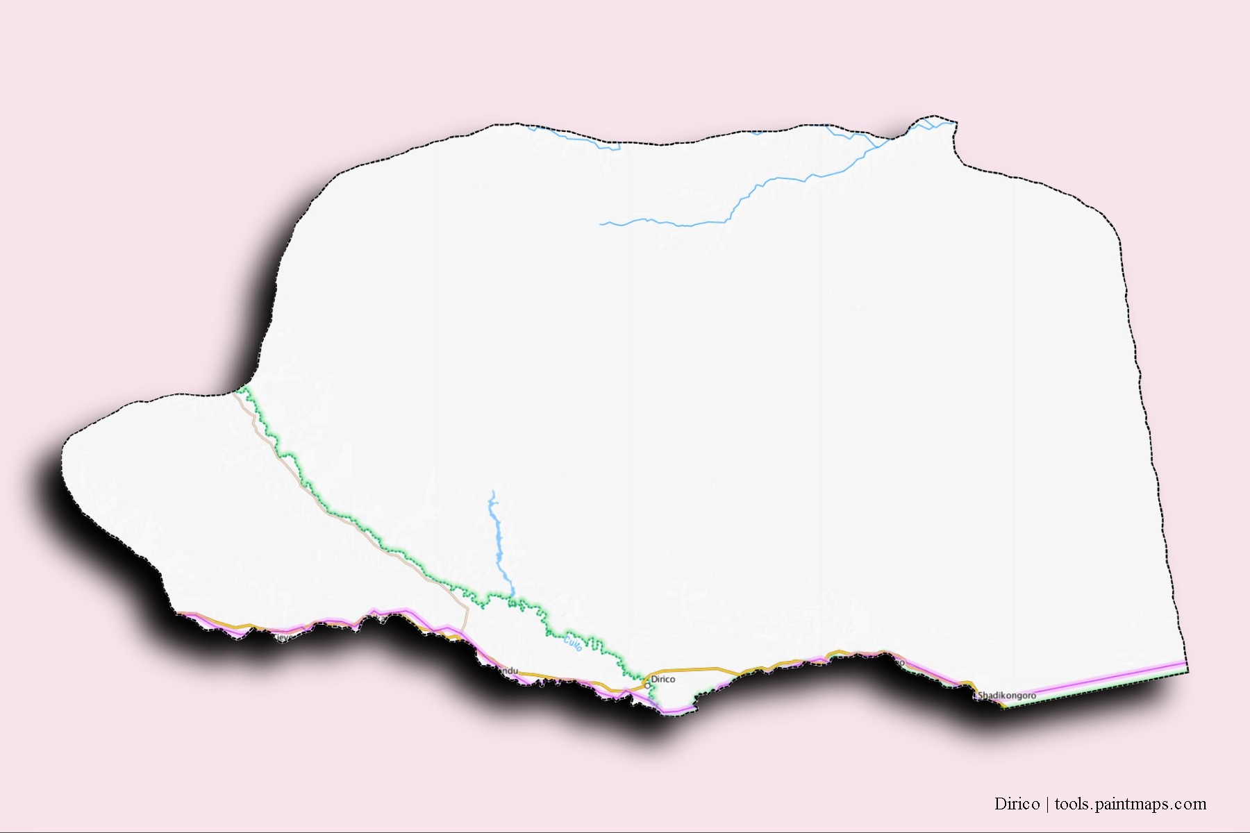 3D gölge efektli Dirico mahalleleri ve köyleri haritası