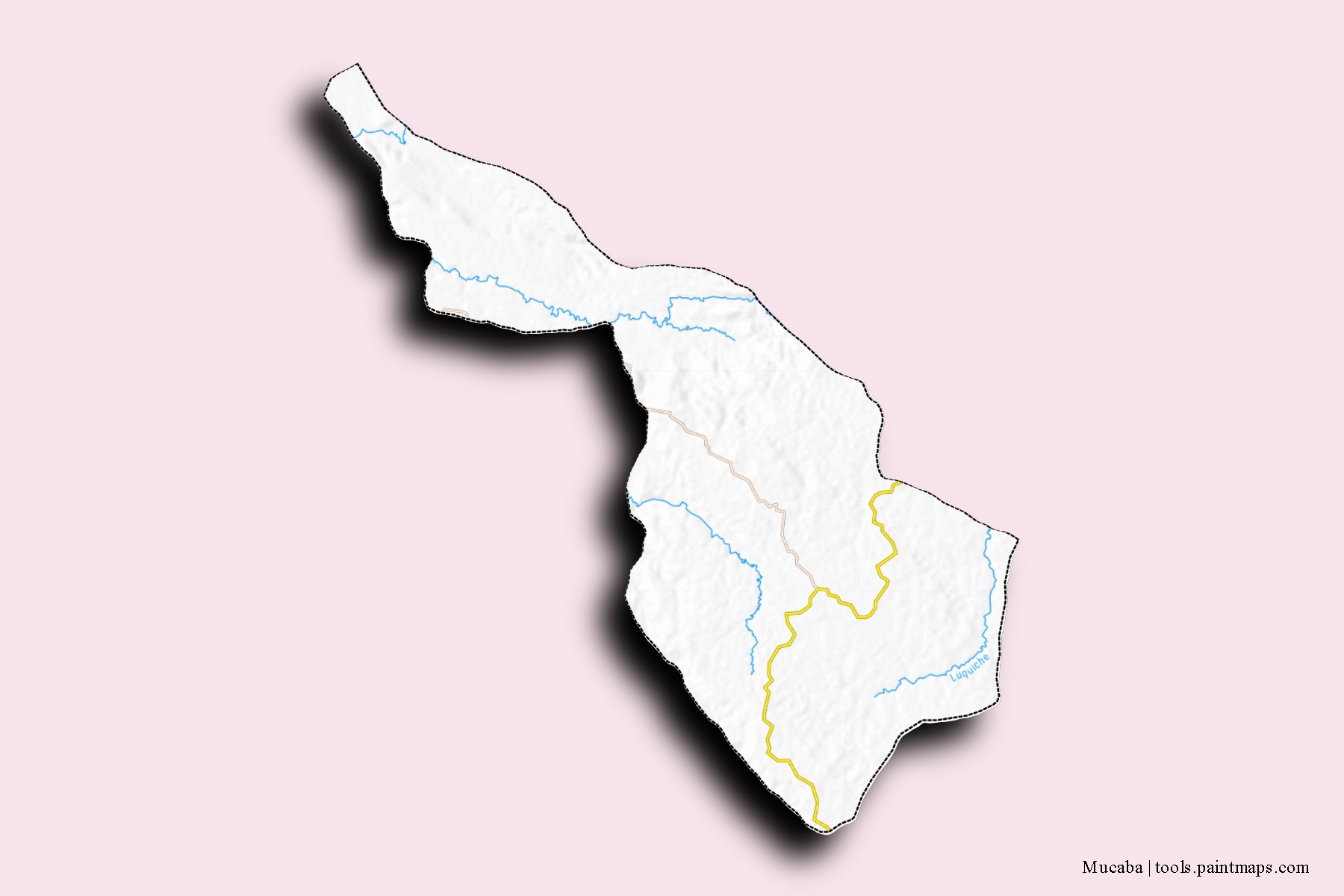 Mapa de barrios y pueblos de Mucaba con efecto de sombra 3D