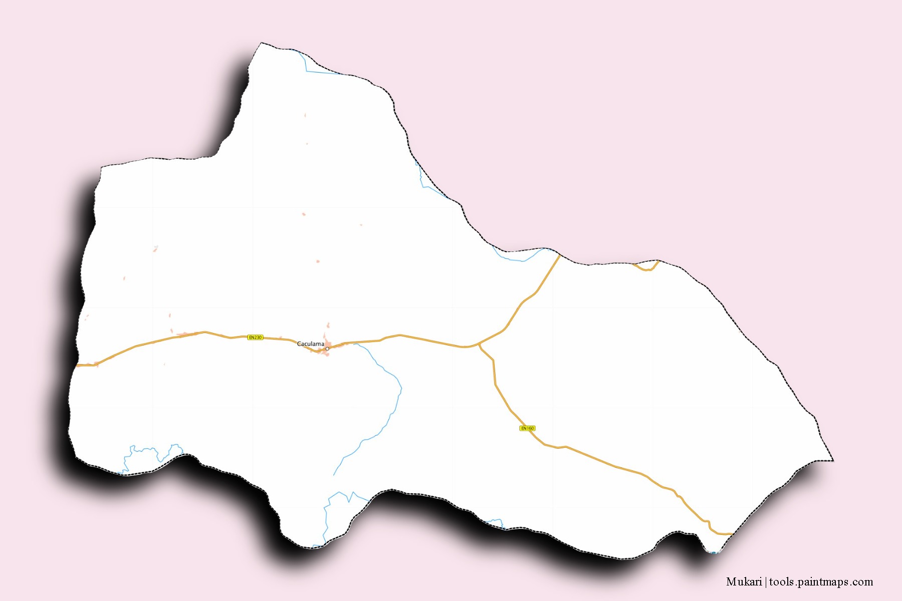 Mapa de barrios y pueblos de Mukari con efecto de sombra 3D