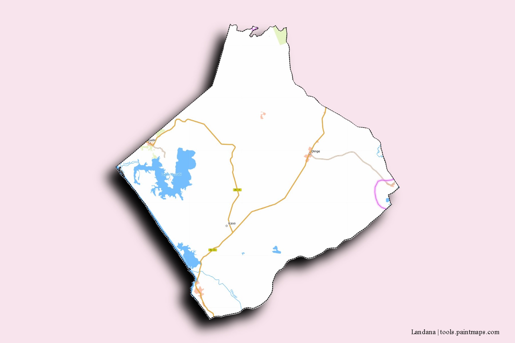 Mapa de barrios y pueblos de Landana con efecto de sombra 3D