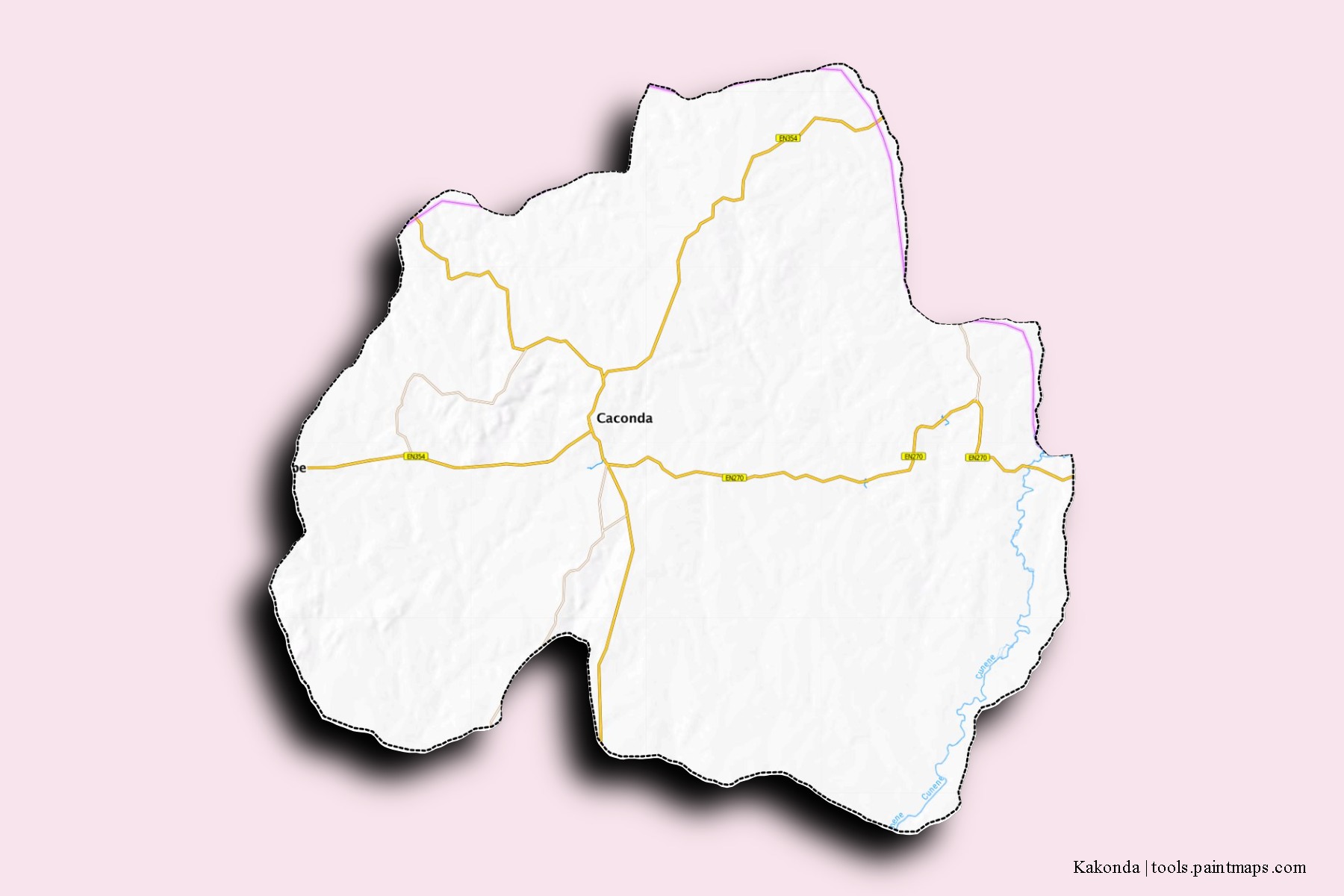 Caconda neighborhoods and villages map with 3D shadow effect