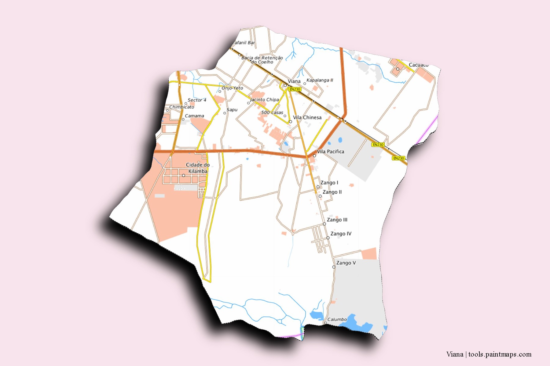 Mapa de barrios y pueblos de Viana con efecto de sombra 3D