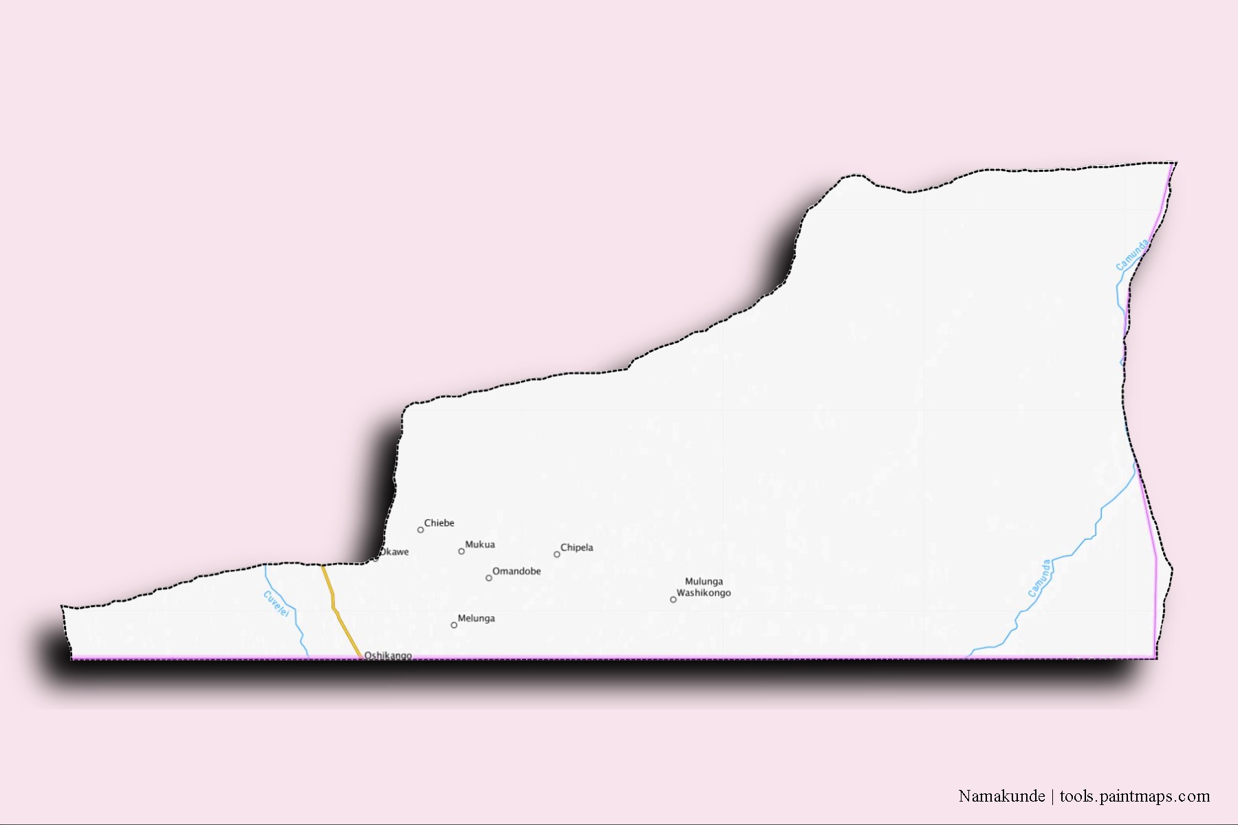 Mapa de barrios y pueblos de Namakunde con efecto de sombra 3D