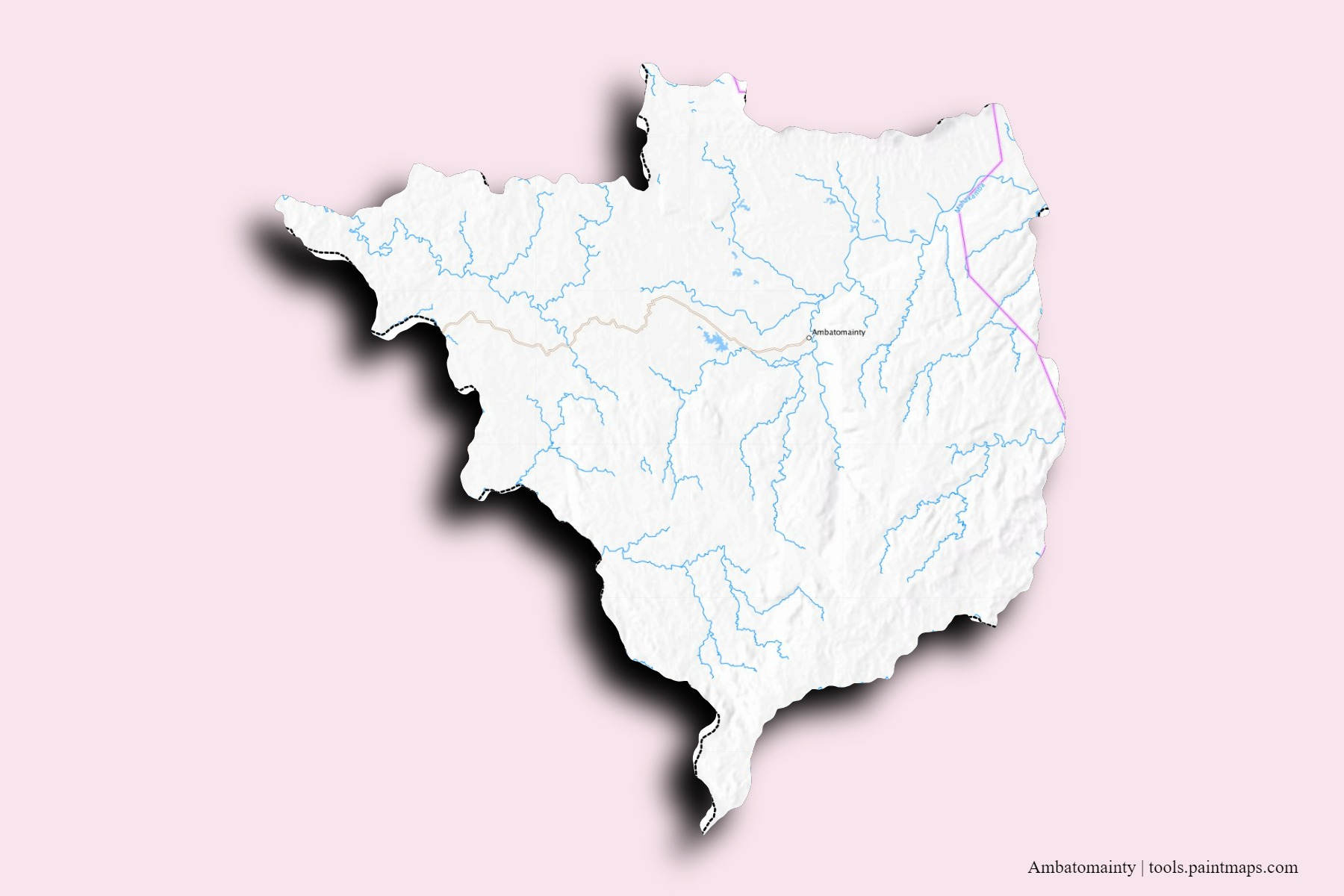 Mapa de barrios y pueblos de Ambatomainty con efecto de sombra 3D