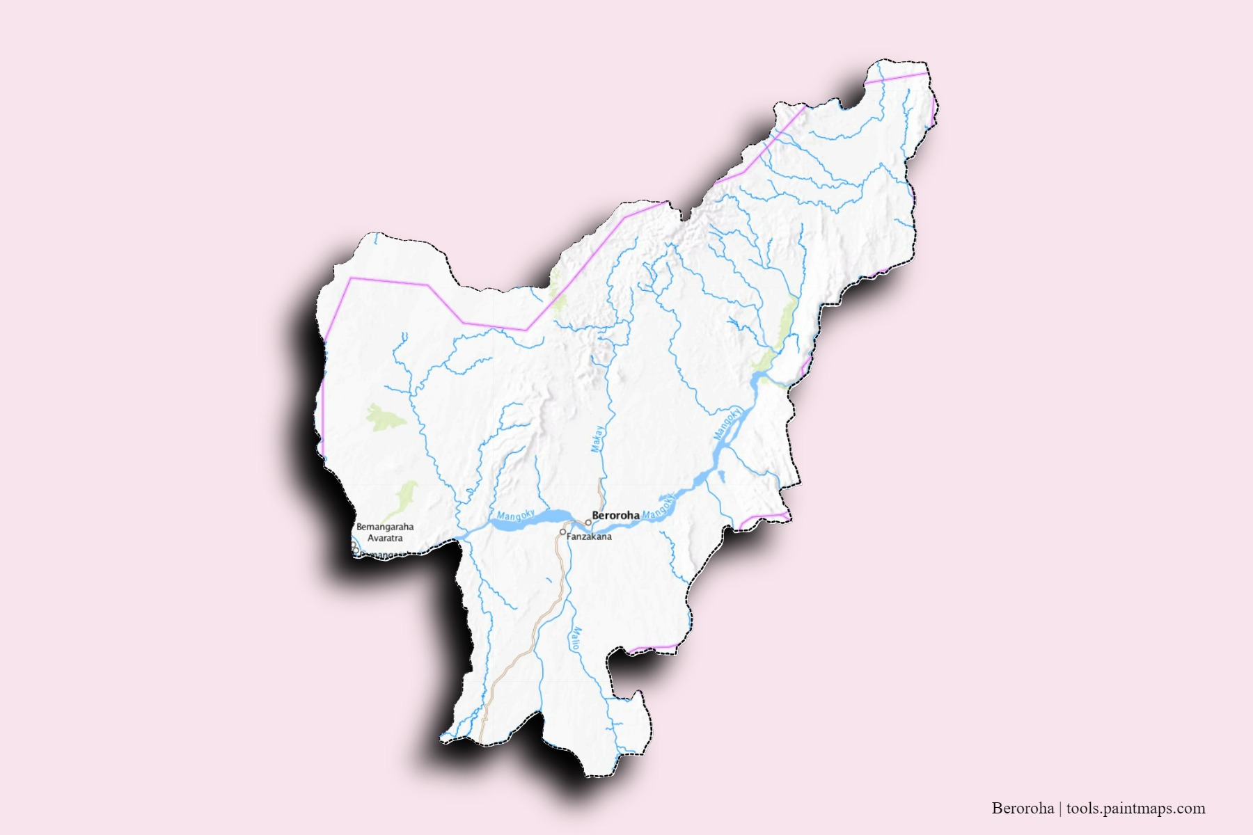 Beroroha neighborhoods and villages map with 3D shadow effect