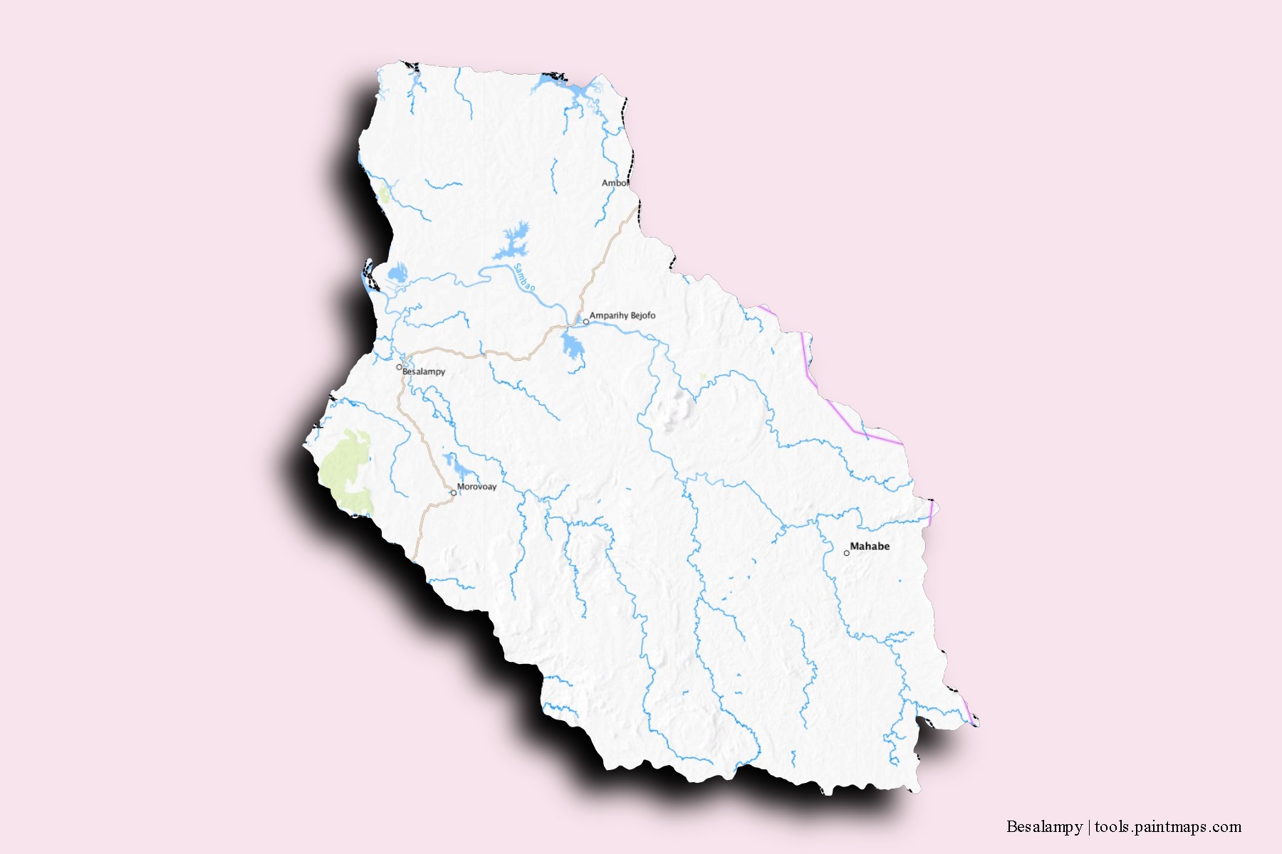 Mapa de barrios y pueblos de Besalampy con efecto de sombra 3D