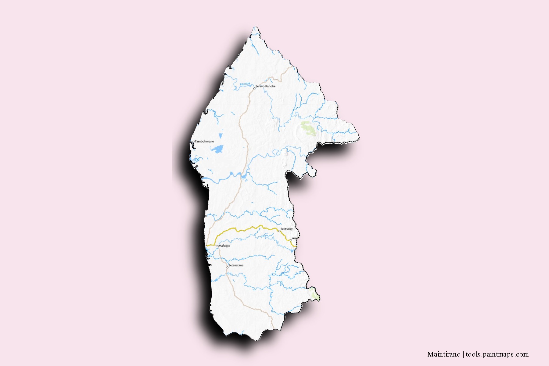 Mapa de barrios y pueblos de Maintirano con efecto de sombra 3D