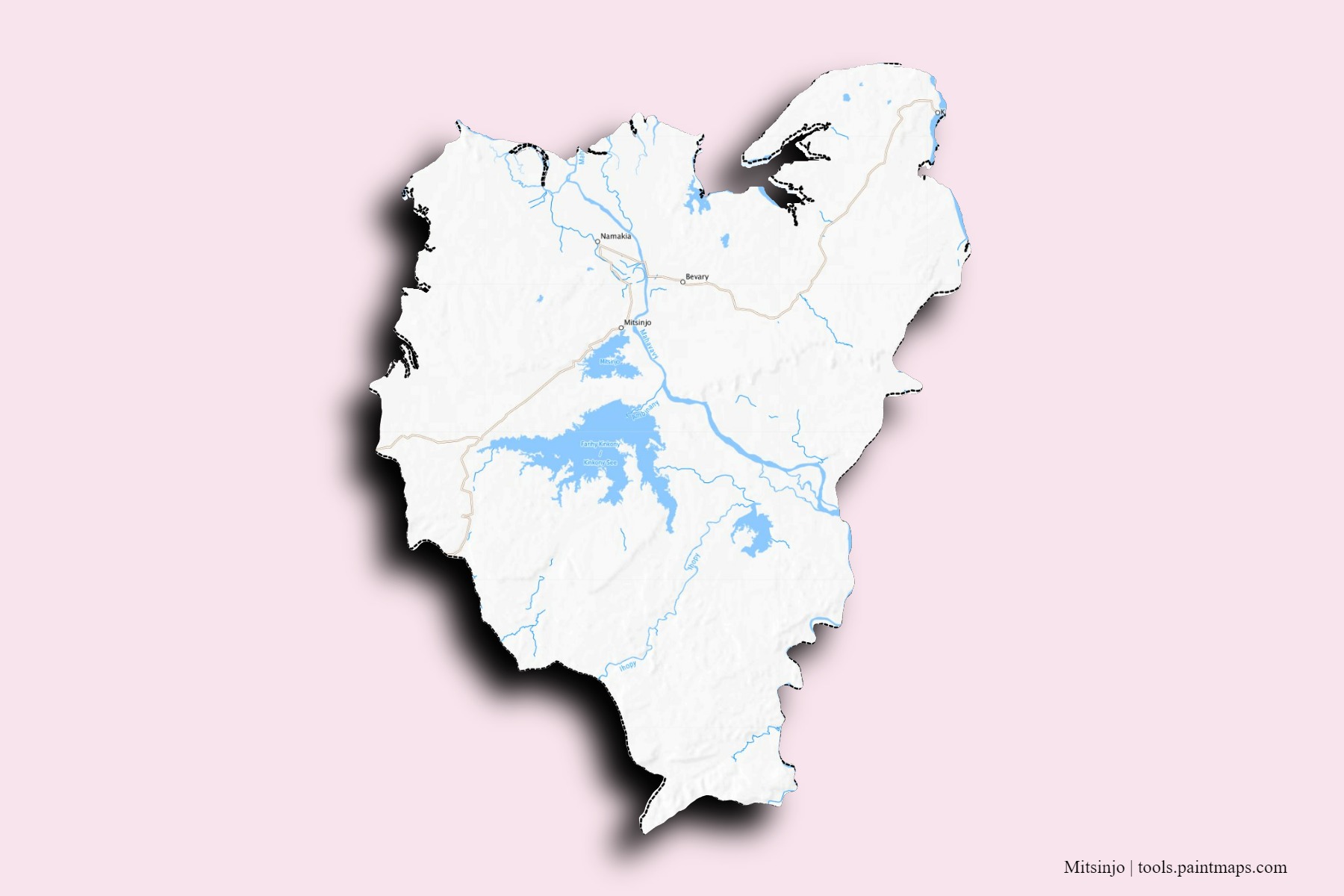 Mapa de barrios y pueblos de Mitsinjo con efecto de sombra 3D