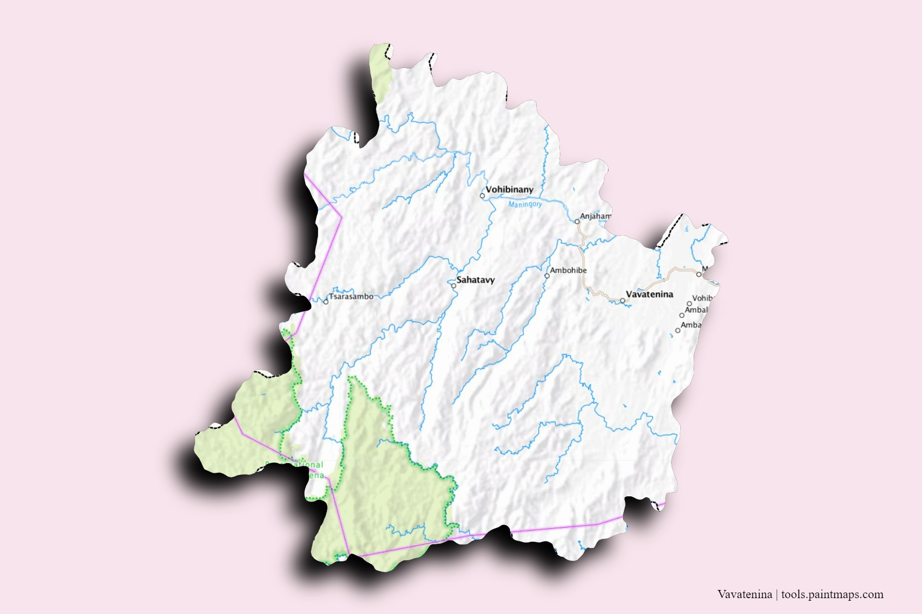 Mapa de barrios y pueblos de Vavatenina con efecto de sombra 3D