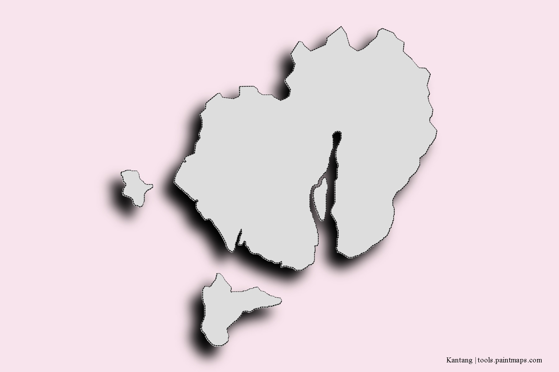 Mapa de barrios y pueblos de Kantang con efecto de sombra 3D