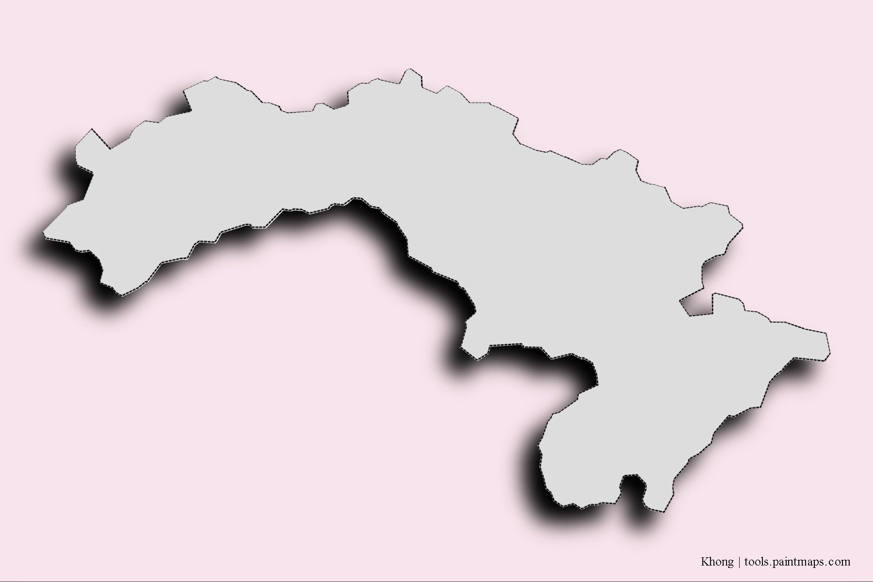 Mapa de barrios y pueblos de Khong con efecto de sombra 3D