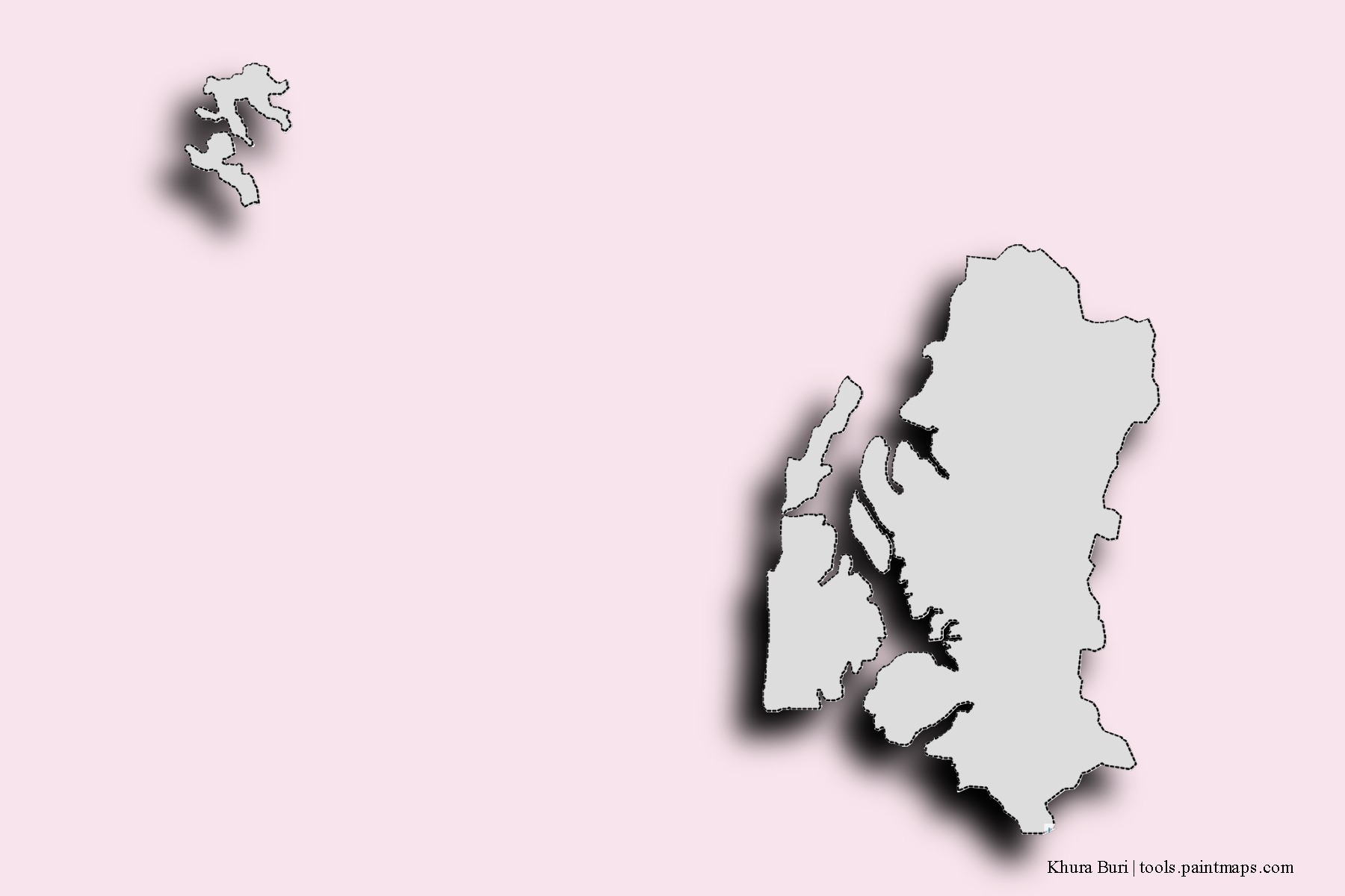 Khura Buri neighborhoods and villages map with 3D shadow effect