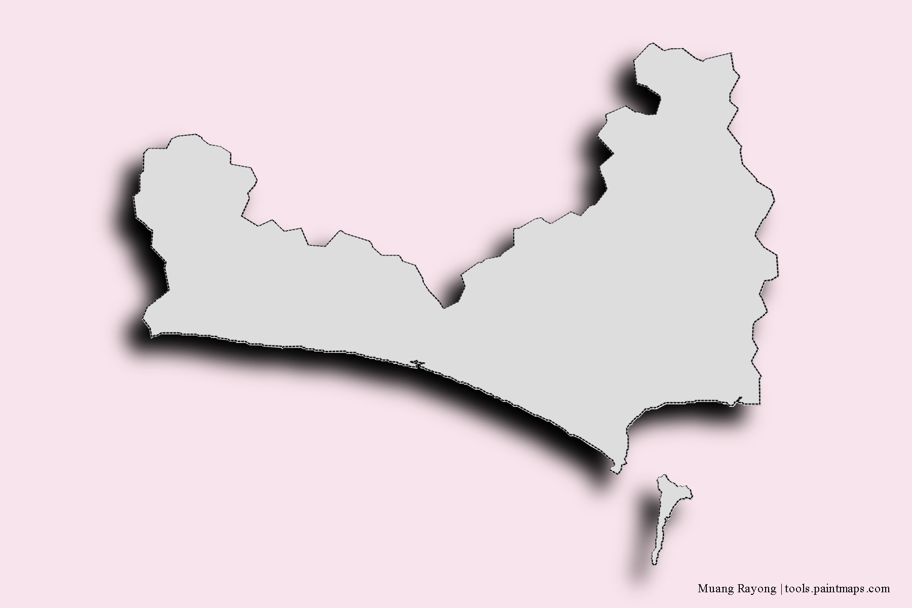 Mapa de barrios y pueblos de Muang Rayong con efecto de sombra 3D