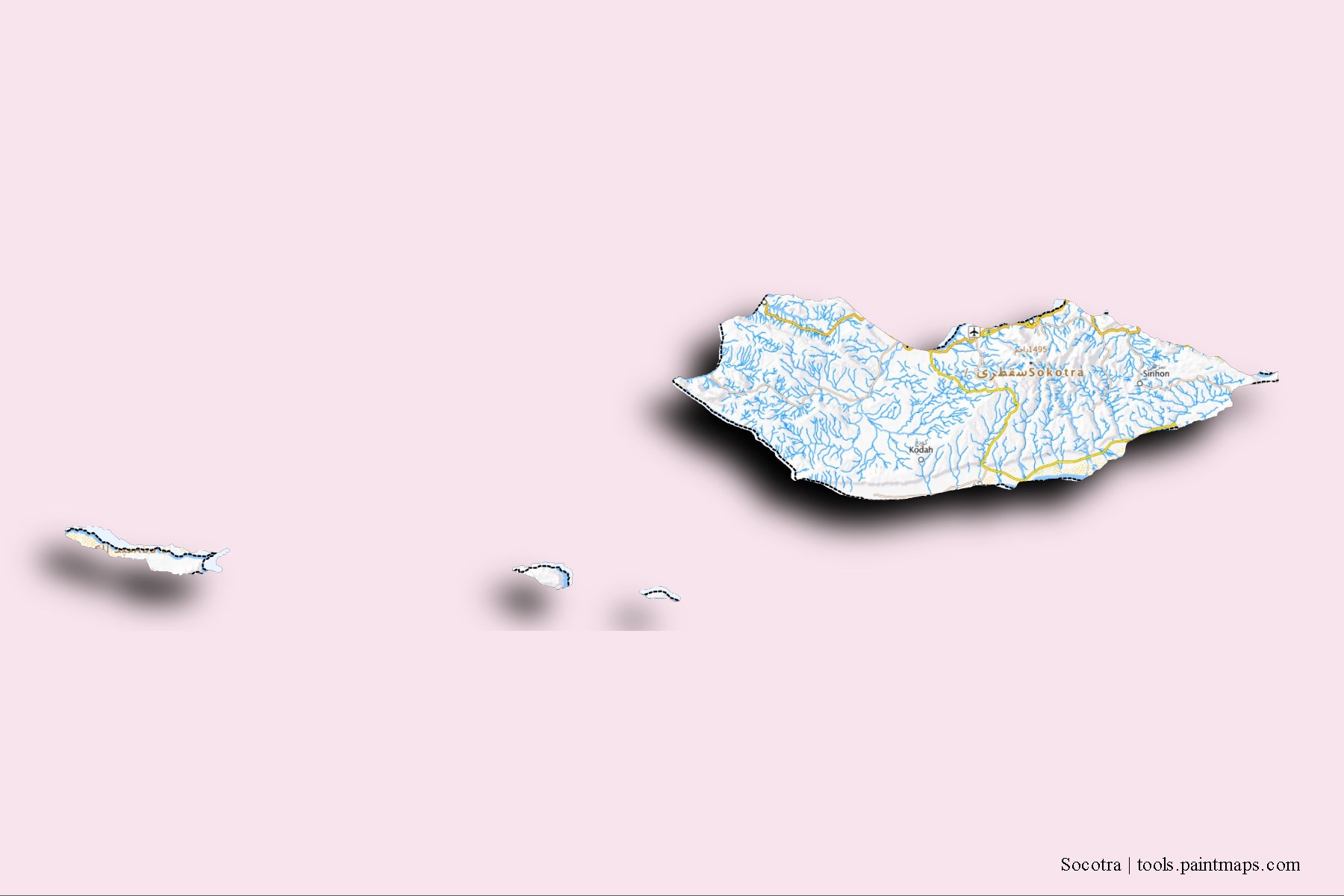 Socotra and counties map with 3D shadow effect