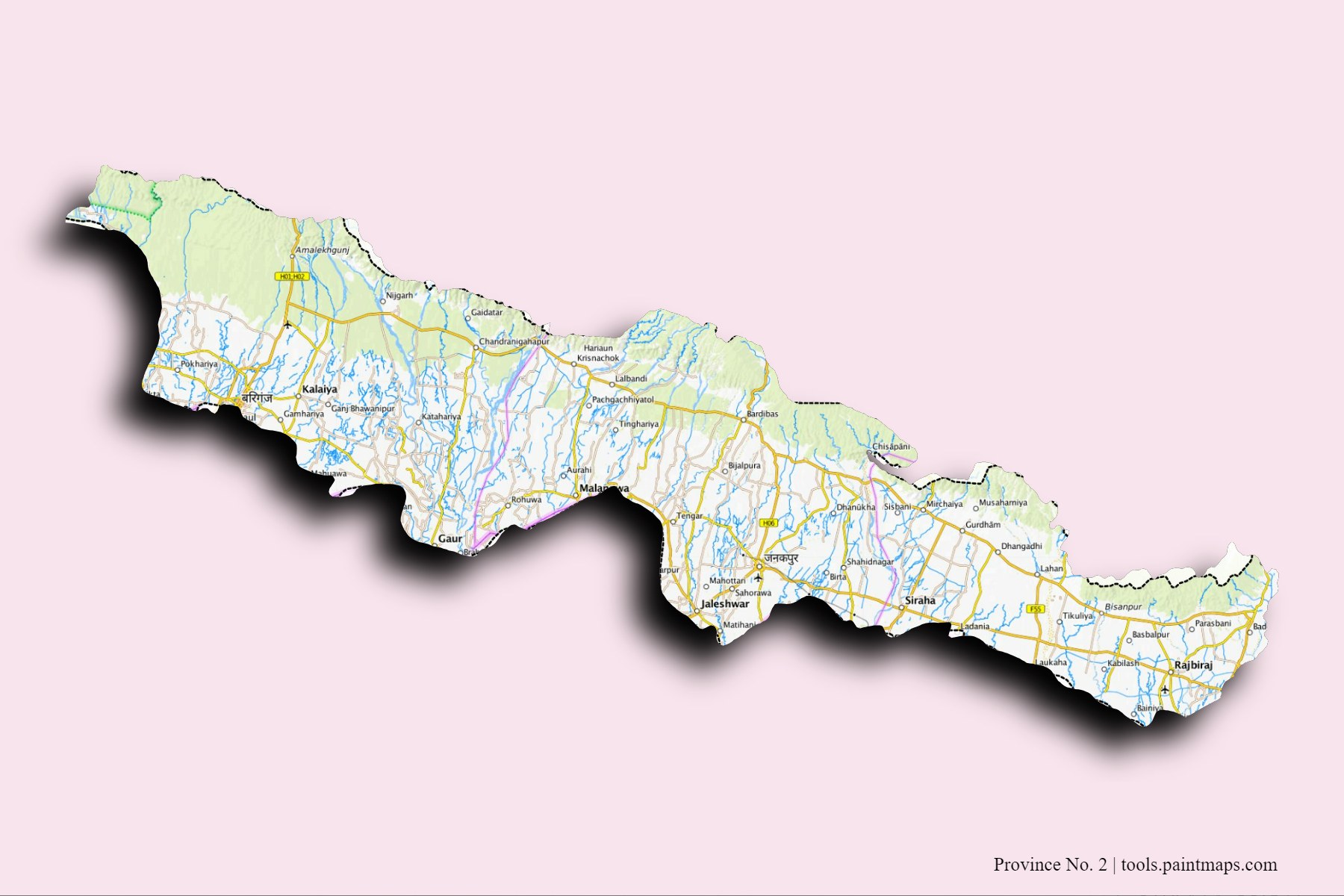 Two and counties map with 3D shadow effect