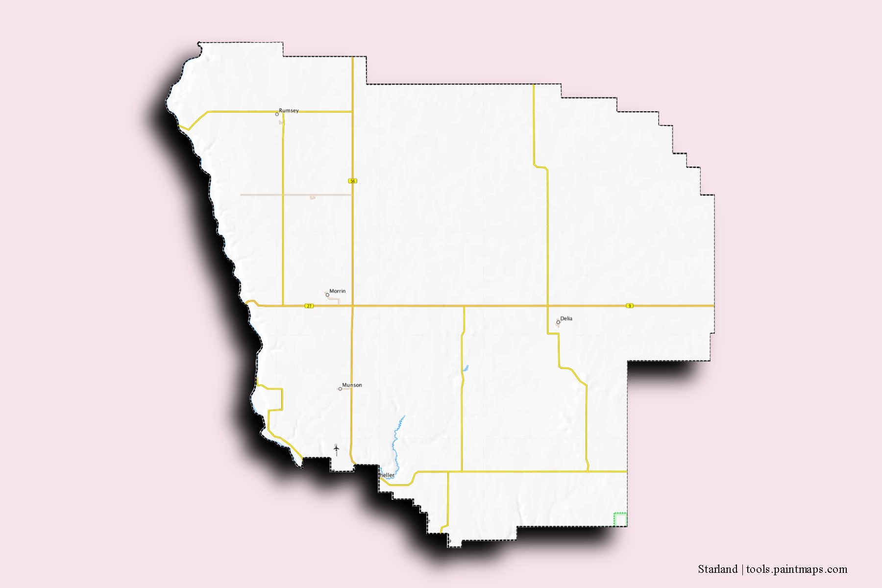 Mapa de barrios y pueblos de Starland con efecto de sombra 3D