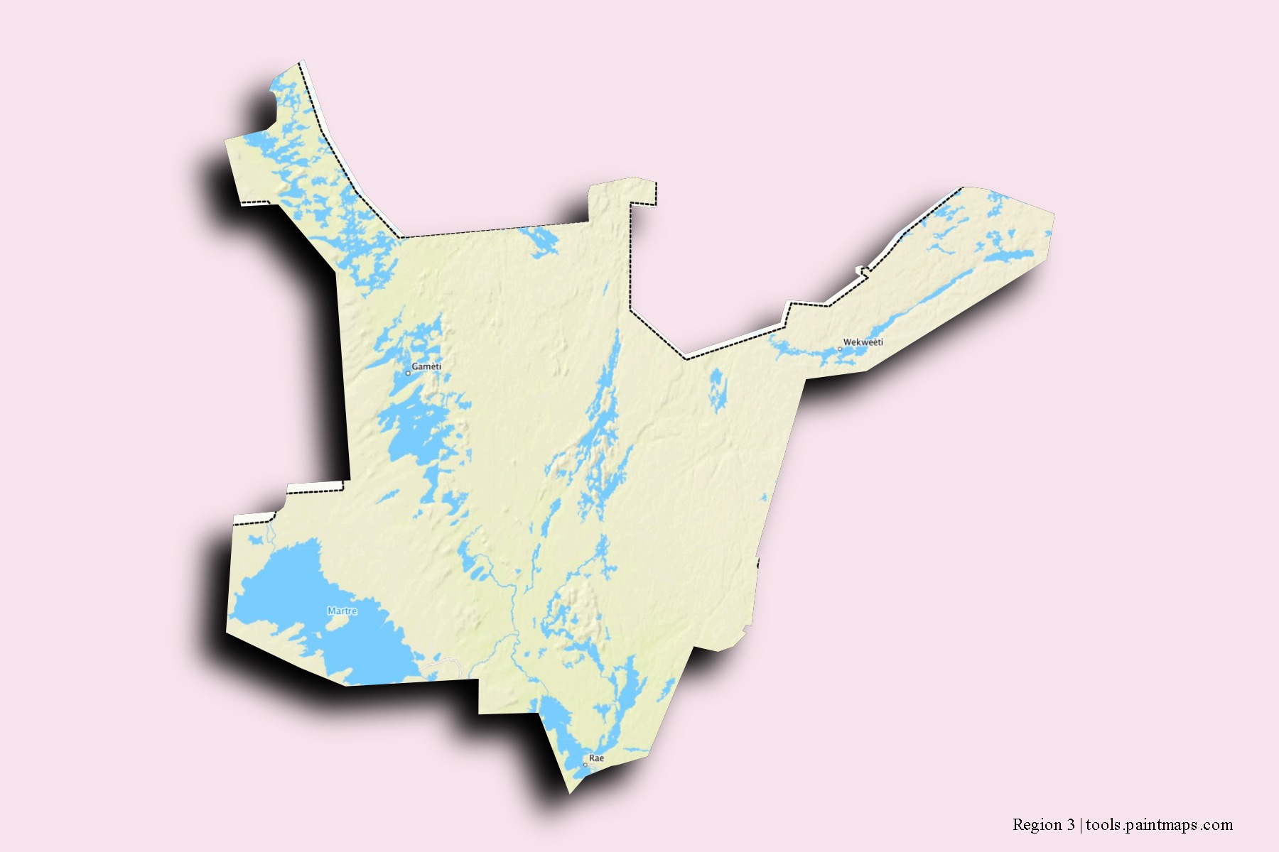 Mapa de barrios y pueblos de Region 3 con efecto de sombra 3D