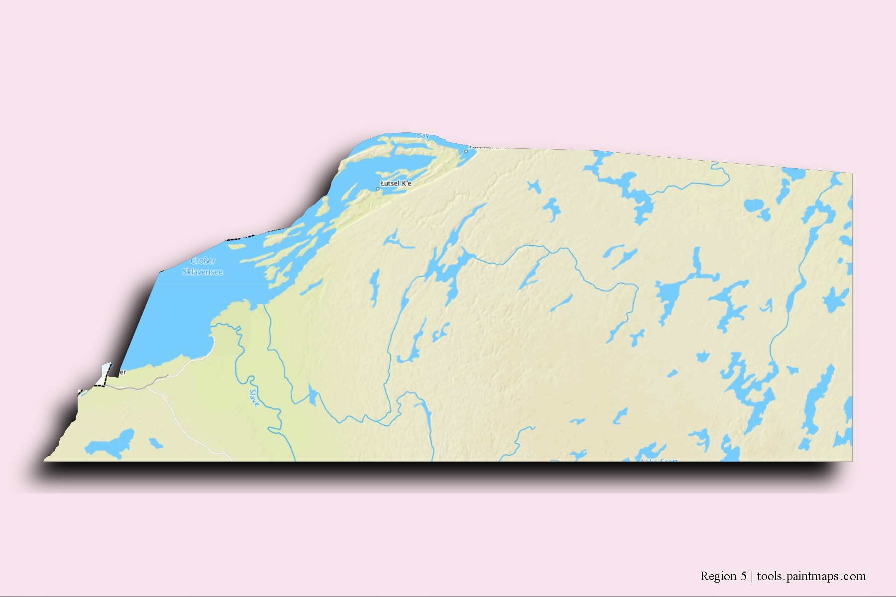 Region 5 neighborhoods and villages map with 3D shadow effect