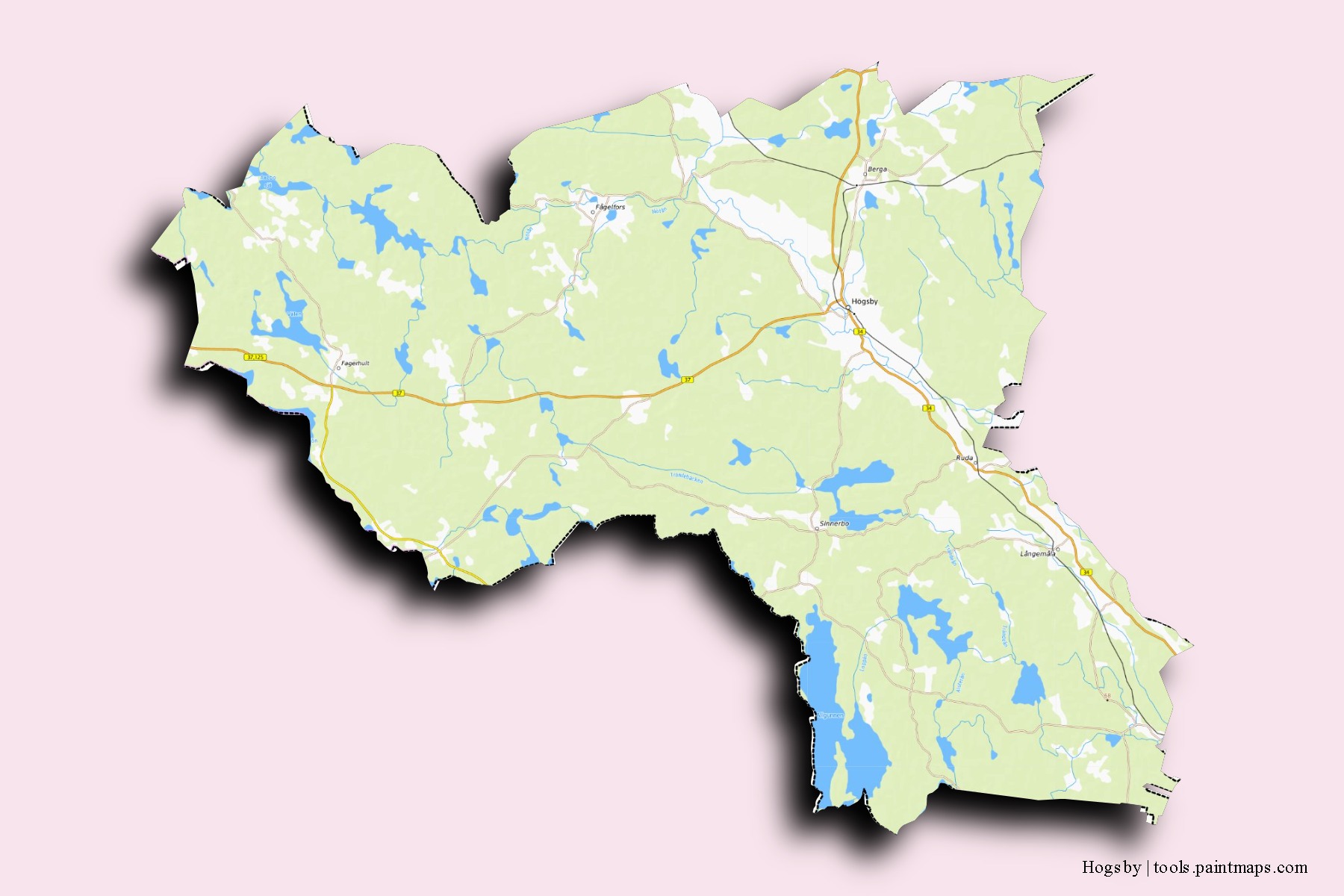 Mapa de barrios y pueblos de Hogsby con efecto de sombra 3D