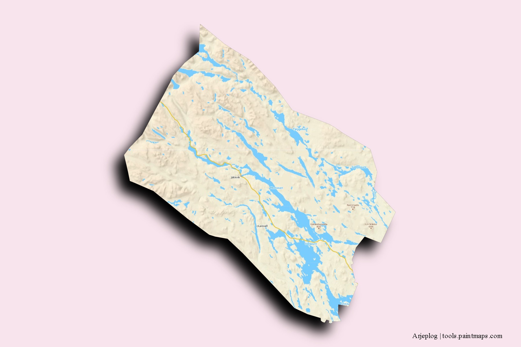 Mapa de barrios y pueblos de Arjeplog con efecto de sombra 3D