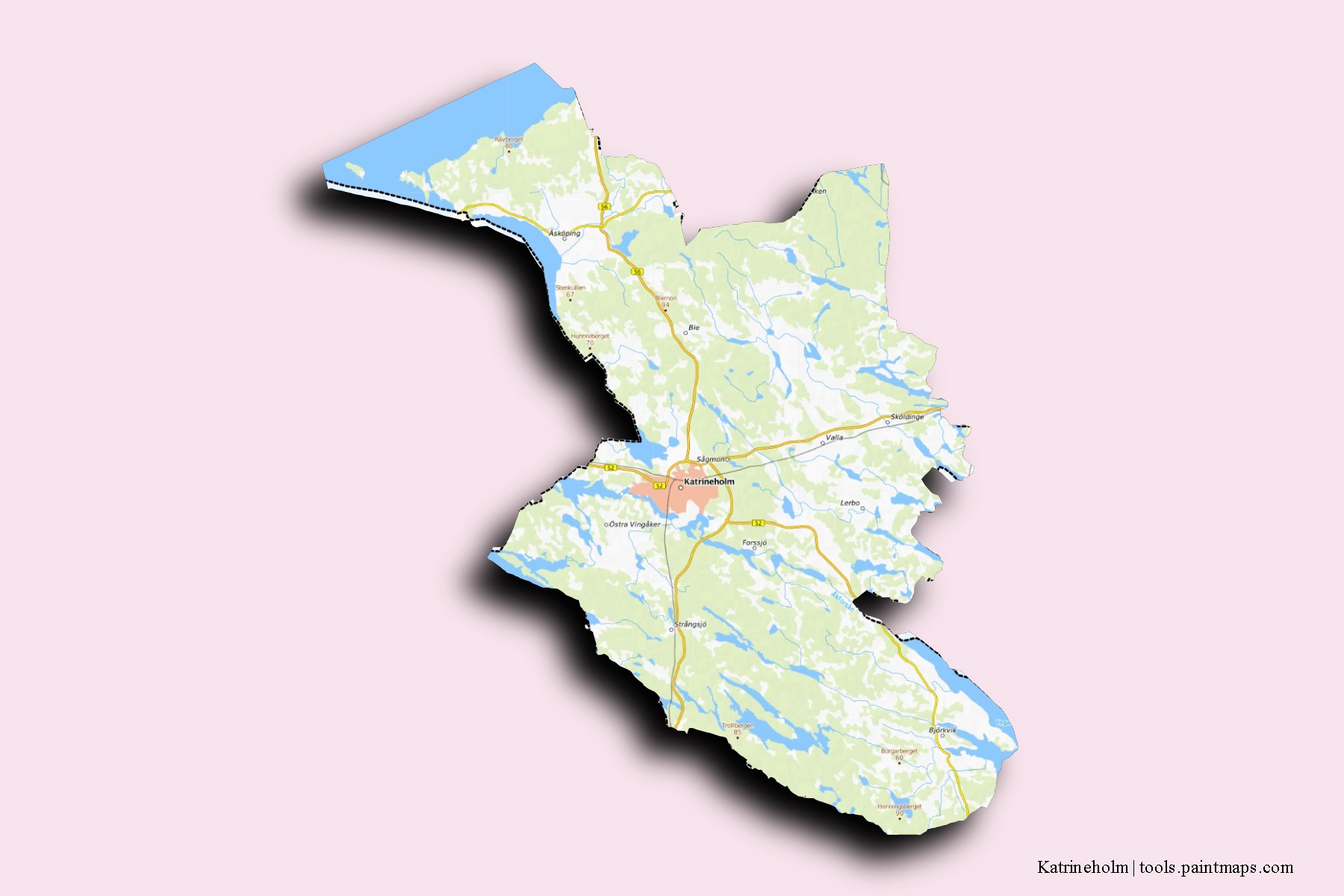 Katrineholm neighborhoods and villages map with 3D shadow effect