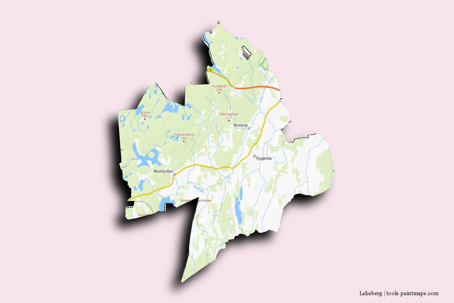 Lekeberg neighborhoods and villages map with 3D shadow effect