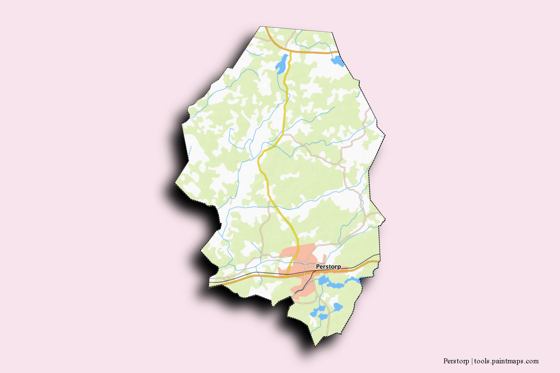 Perstorp neighborhoods and villages map with 3D shadow effect