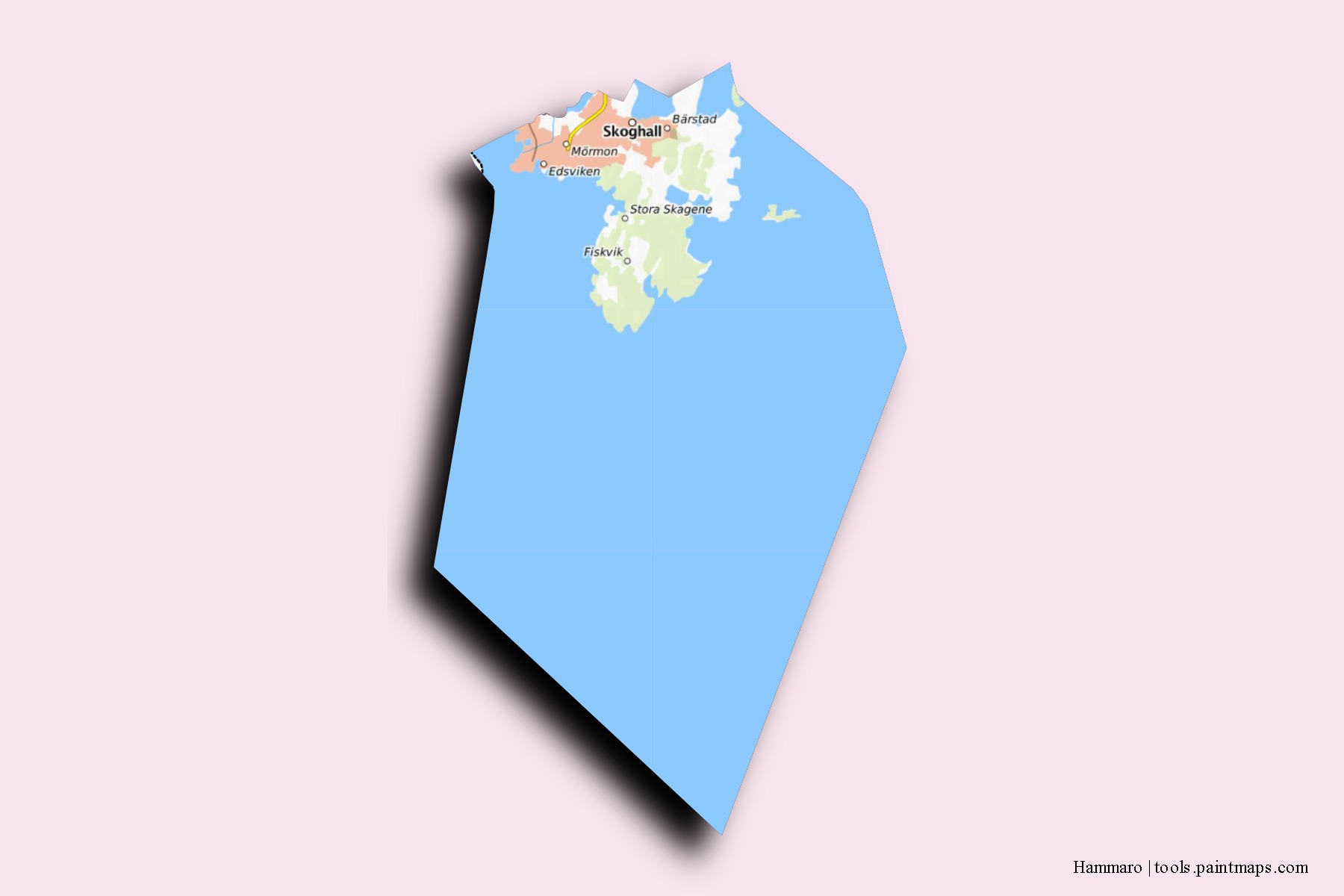 Mapa de barrios y pueblos de Hammaro con efecto de sombra 3D