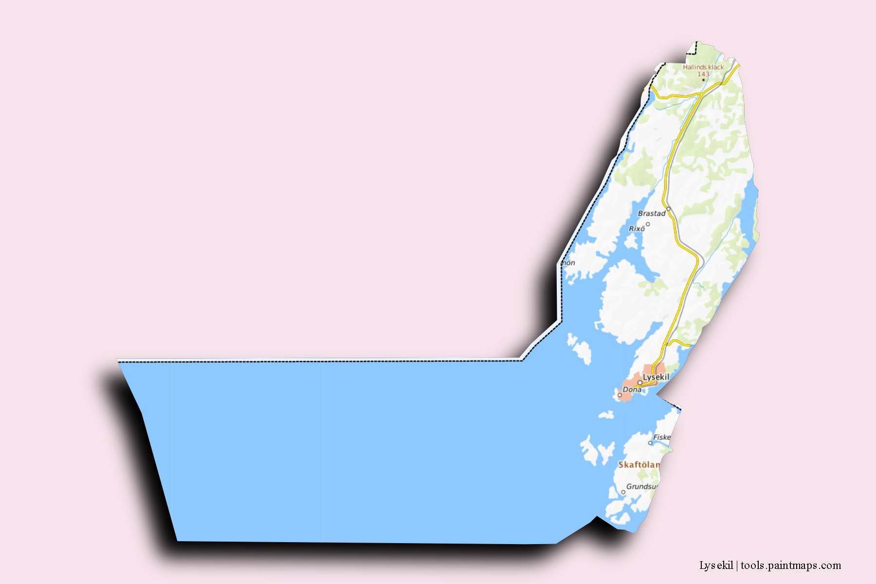 Lysekil neighborhoods and villages map with 3D shadow effect