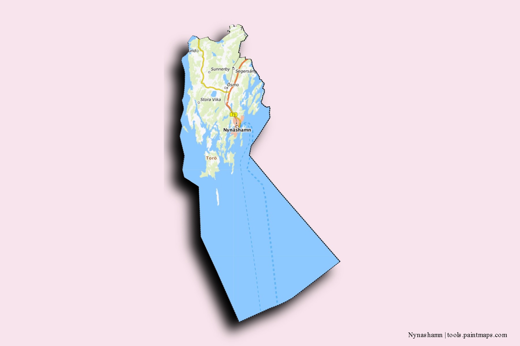 3D gölge efektli Nynashamn mahalleleri ve köyleri haritası